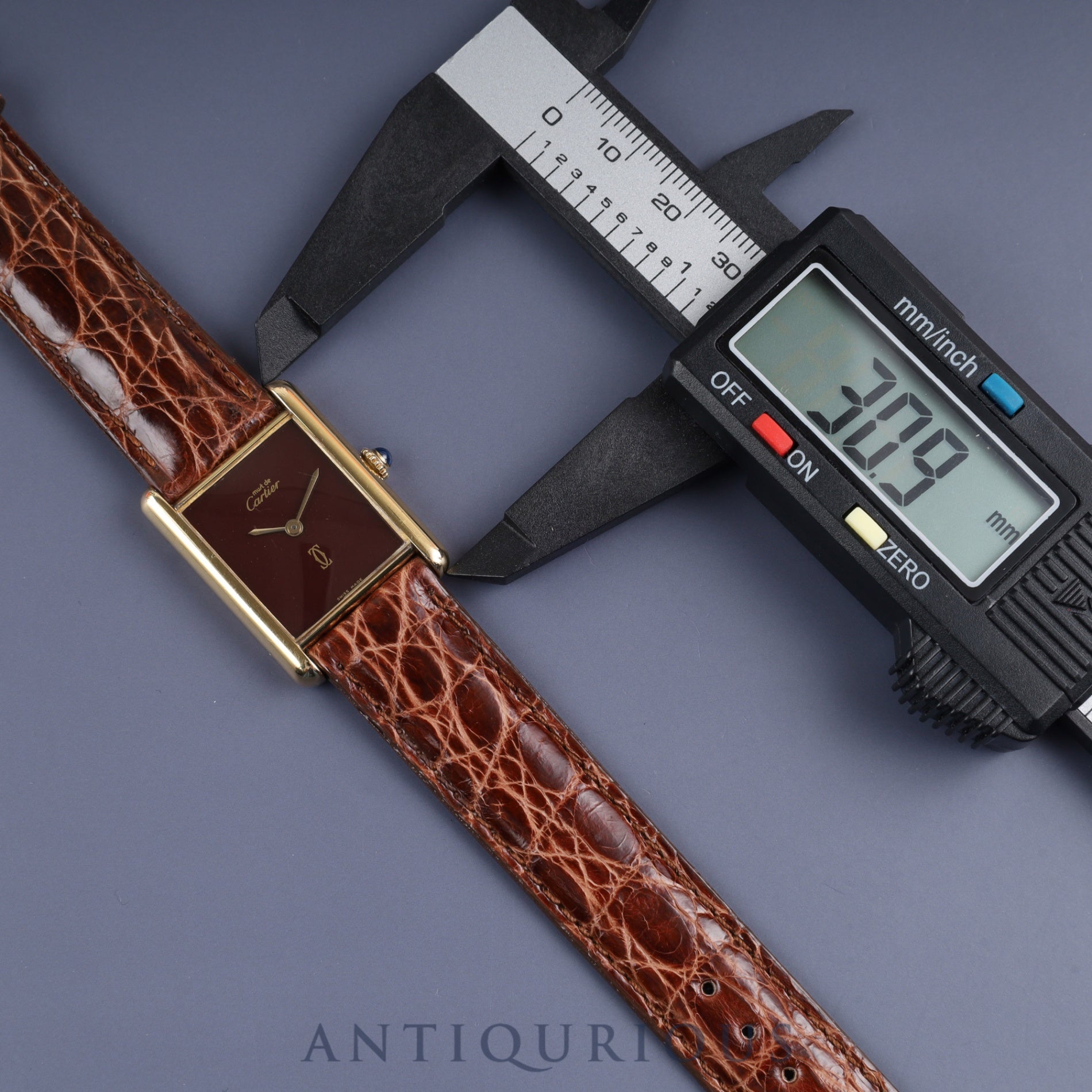 Cartier Must Tank LM Manual Winding Caliber 78-1 SV925 Leather Strap with Genuine GP Buckle, Garnet Dial, Bordeaux Dial, Overhauled