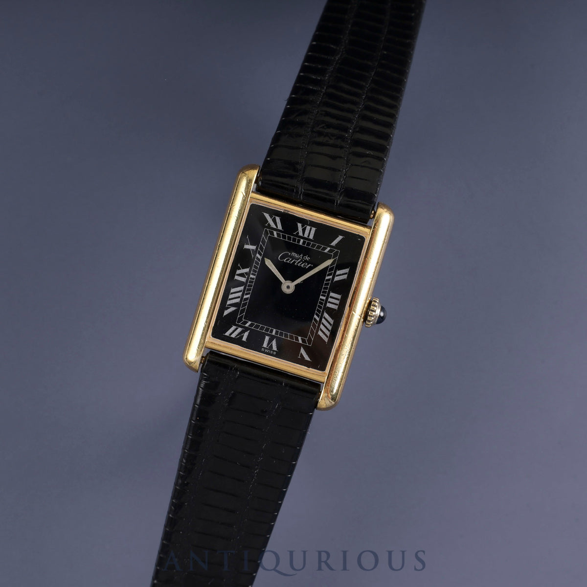 Cartier Must Tank LM Manual winding Cal.78-1 SV925 Leather Genuine buckle (GP) Black Roman dial Overhauled New finish