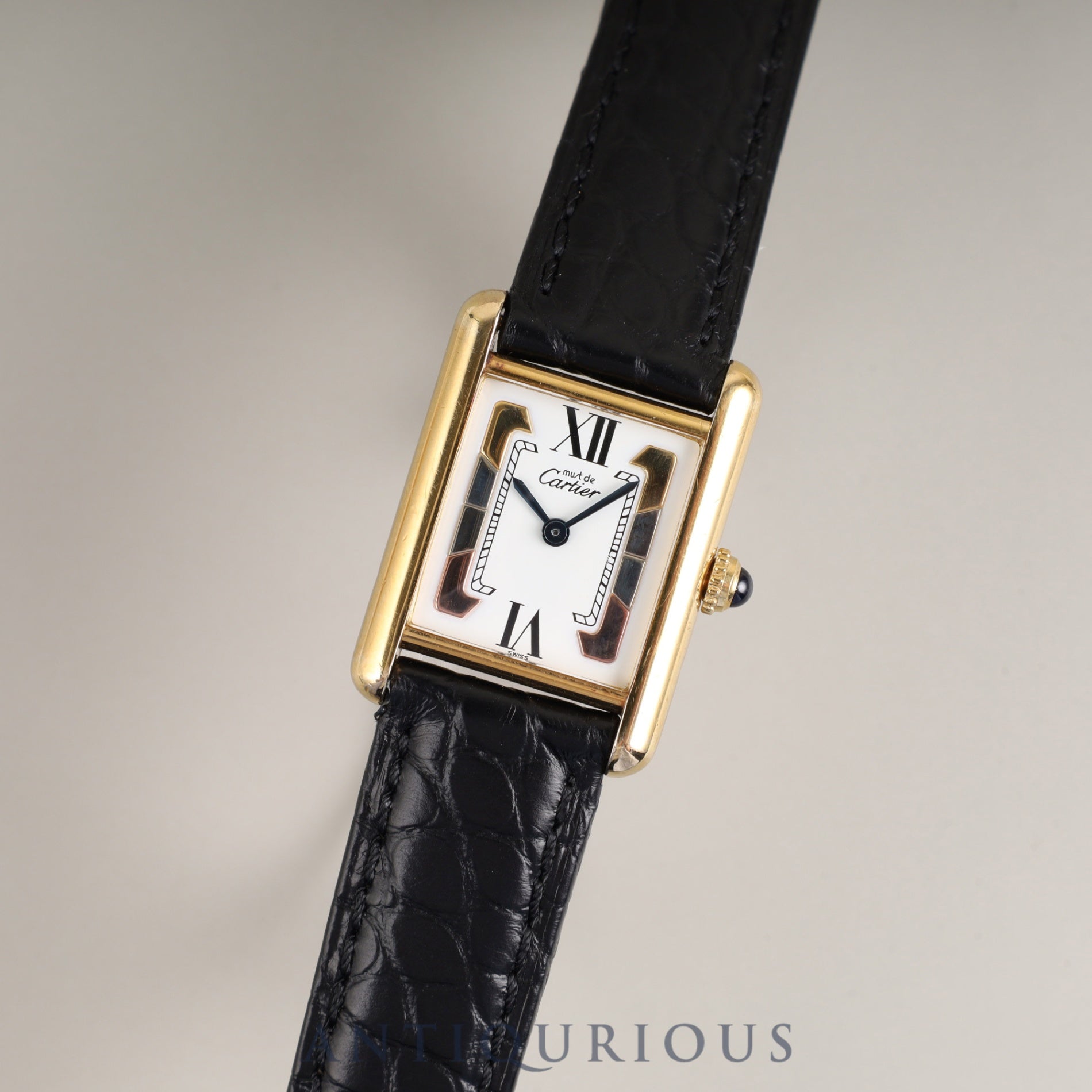 Cartier Must Tank SM 5057001 Quartz Cal. 057 SV925 Leather Strap with Genuine GP Buckle, Trinity Dial, Box, Dust Bag, Booklet, Warranty Card (1995) Overhauled