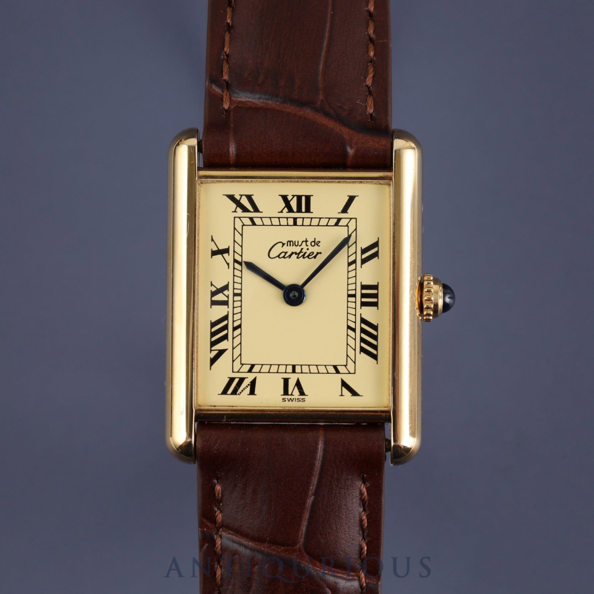 Cartier Must Tank LM 1615 Quartz Cal.90 SV925 Leather Genuine D Buckle (GP) Ivory Roman Dial Overhauled