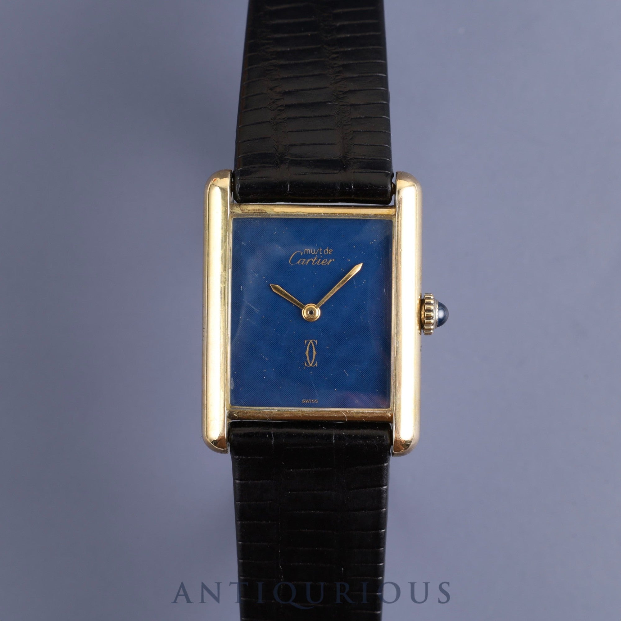 Cartier Must Tank LM Manual winding Cal.78-1 SV925 Leather Genuine buckle (GP) Lapis lazuli dial Overhauled