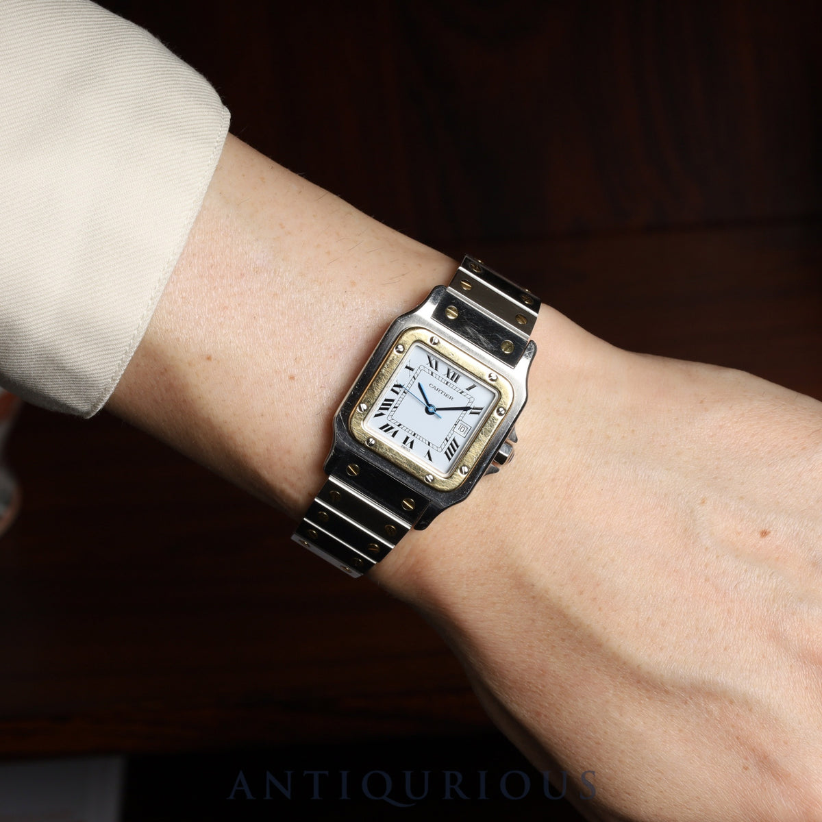 Cartier Santos Carre LM 2961 Automatic, Stainless Steel/Yellow Gold, White Roman Dial, Completely Serviced at a Cartier Boutique