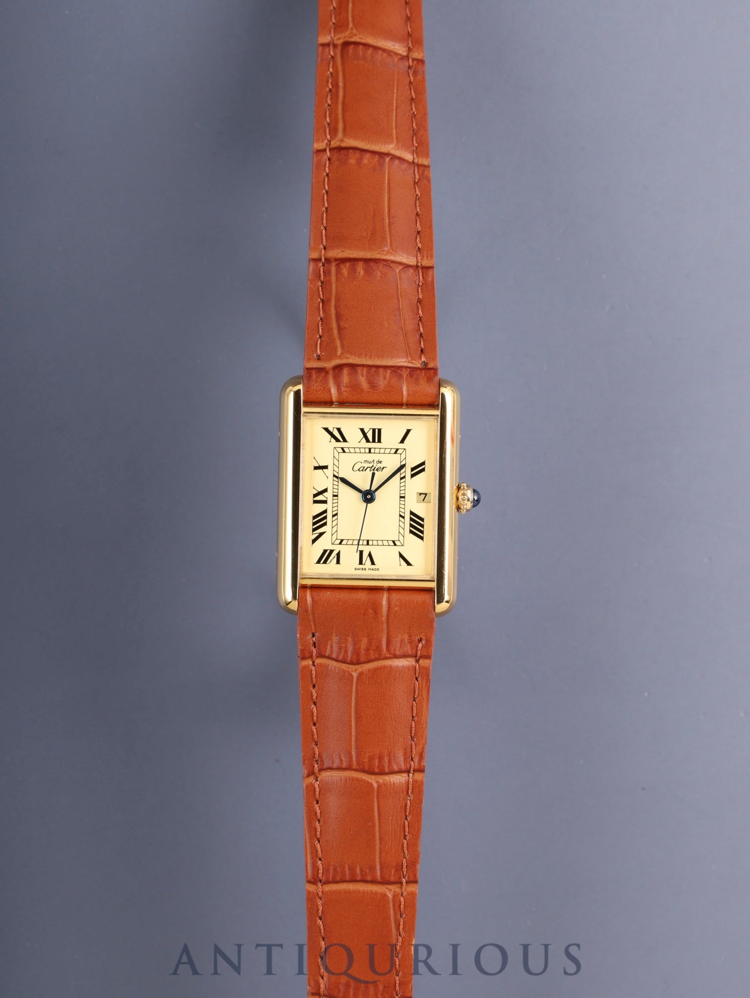 Cartier Must Tank GM (XL) W1017454 / 2413 Quartz Cal.687 SV925 Leather Genuine Deployant Buckle (GP) Ivory Roman Dial (SWISS MADE) with Genuine Leather Strap, Overhauled