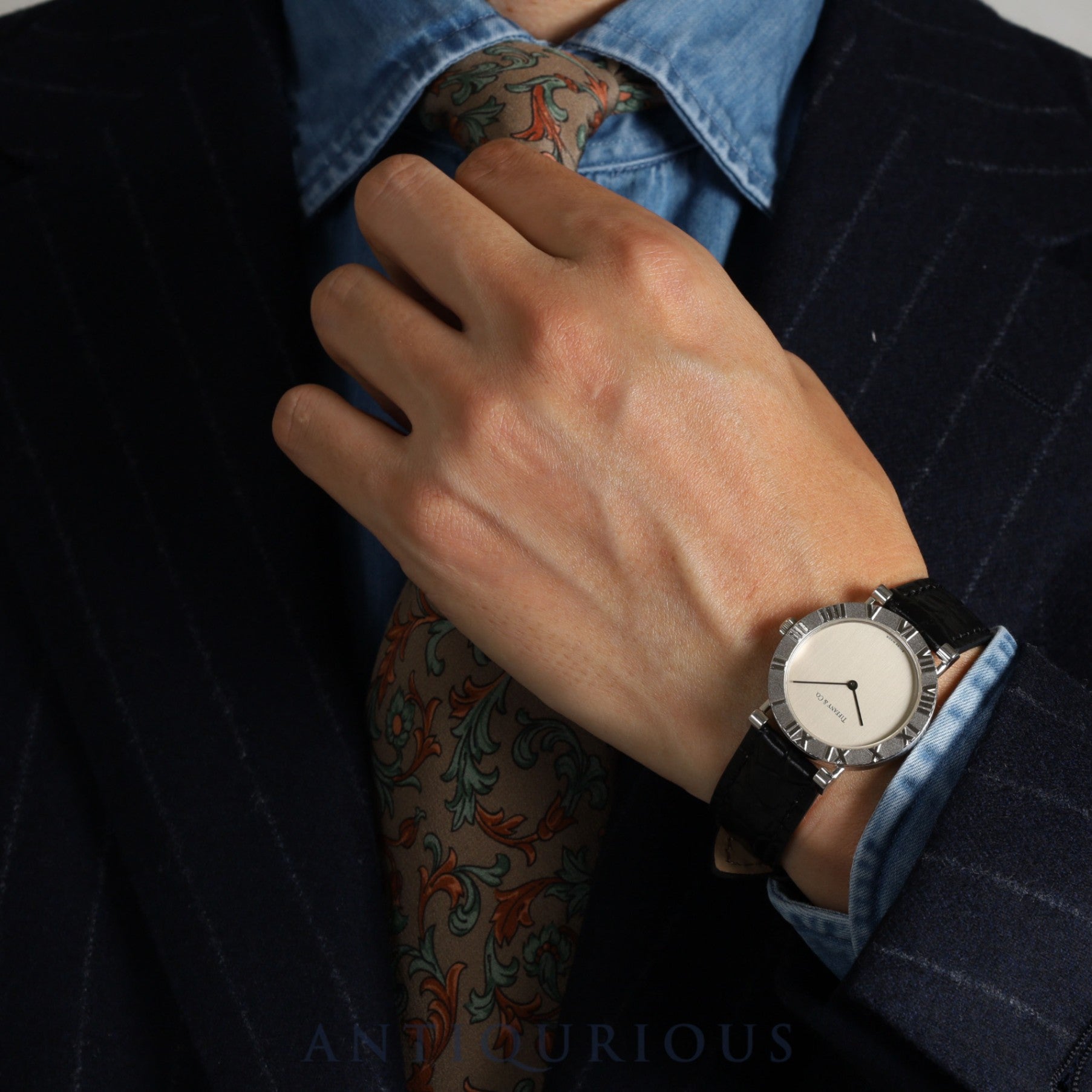 ティファニー アトラス SV CASE W152S クォーツ SV925 革 純正尾錠(SS) シルバー文字盤 オーバーホール済み