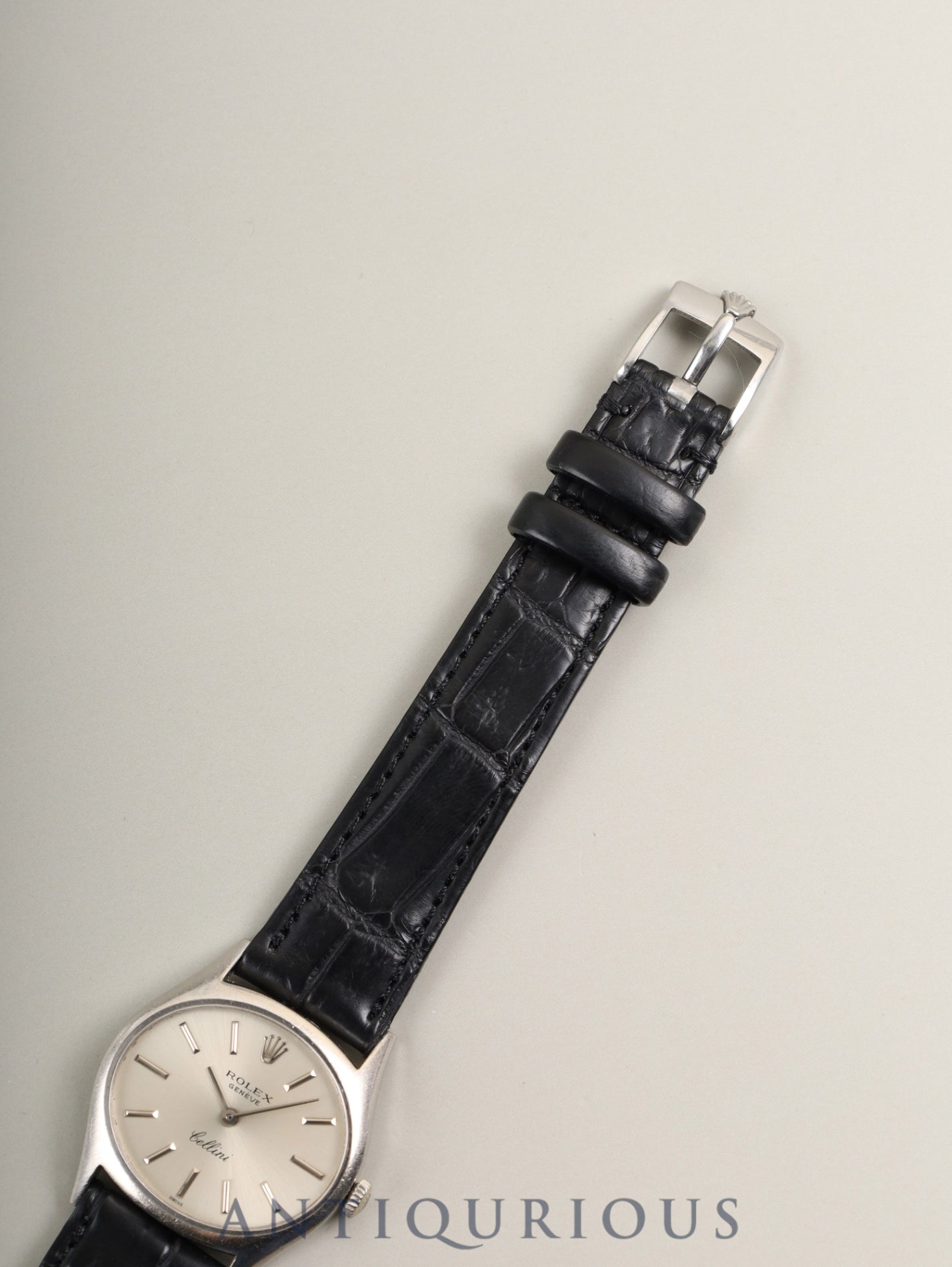 ロレックス チェリーニ 3802 手巻き Cal.1600 革 750WG 純正ピンバックル(SS) シルバー文字盤 30番台(1970年) オーバーホール済み