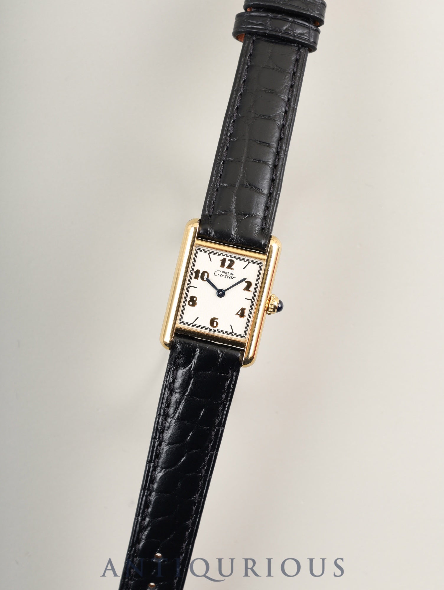 カルティエ マストタンク SM 5057001 クォーツ Cal.057 SV925 革 純正尾錠(GP)飛びアラビアCC文字盤(SWISS表記) オーバーホール済み