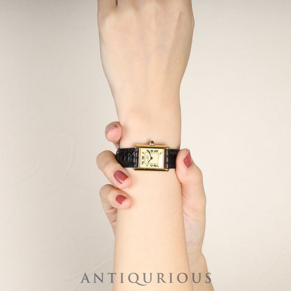 Cartier Must Tank SM 5057001, Quartz movement, SV925, Leather, Genuine buckle (GP), Ivory Roman dial, Complete service completed at a Cartier boutique