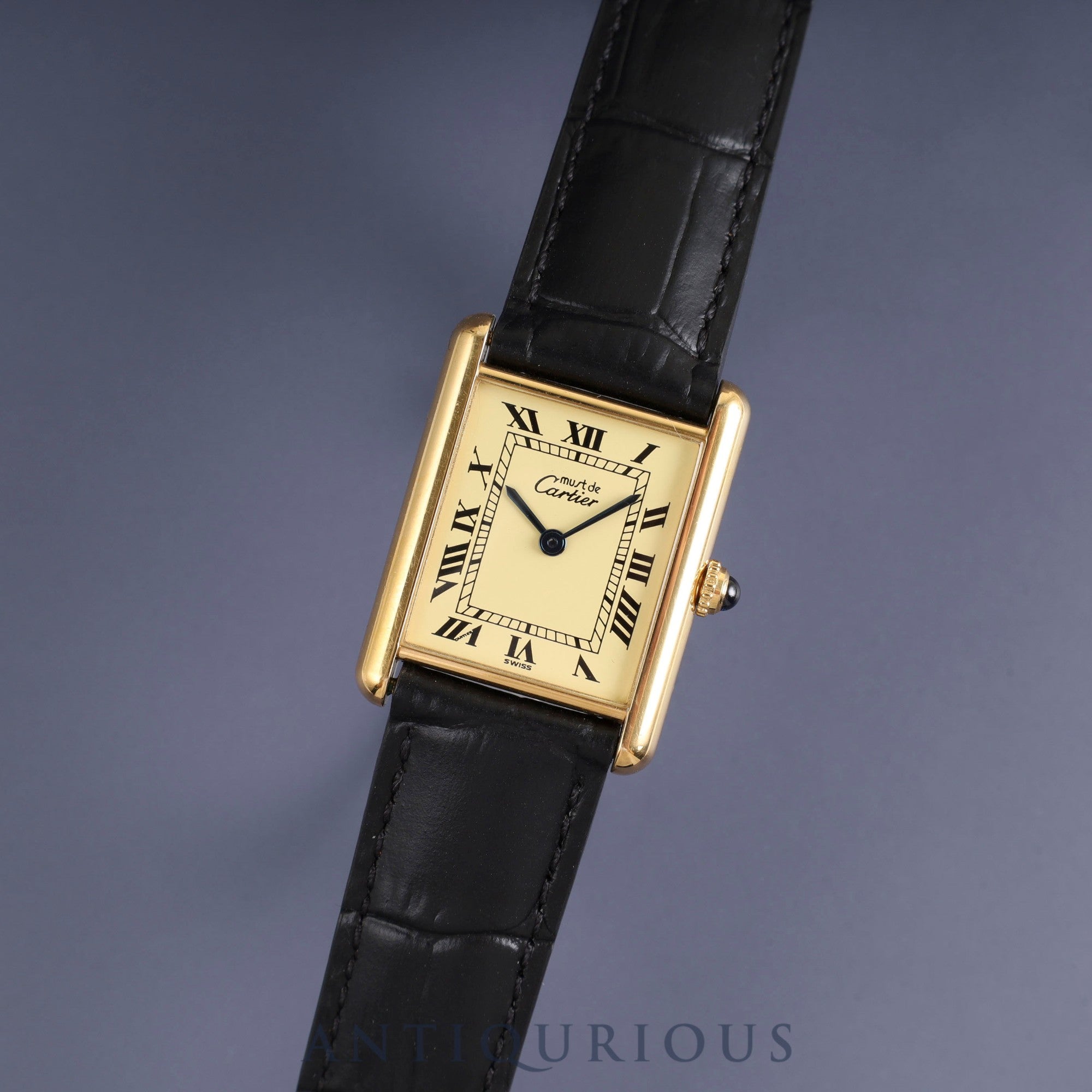 Cartier Must Tank LM 1615 / W1002754 Quartz Cal.90 SV925 Leather Genuine D-buckle (GP) Ivory Roman dial Box Booklet Warranty (1997)