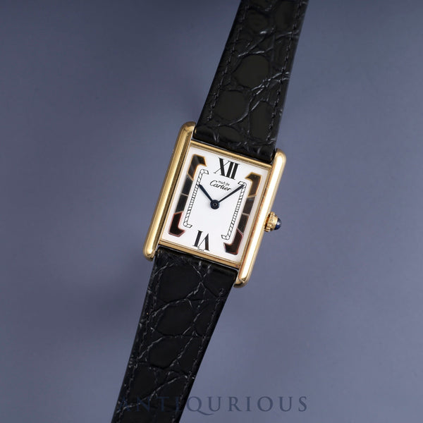 Cartier Must Tank LM 590005 Quartz Cal.90 SV925 Leather Genuine Buckle (GP) Trinity Dial Overhauled