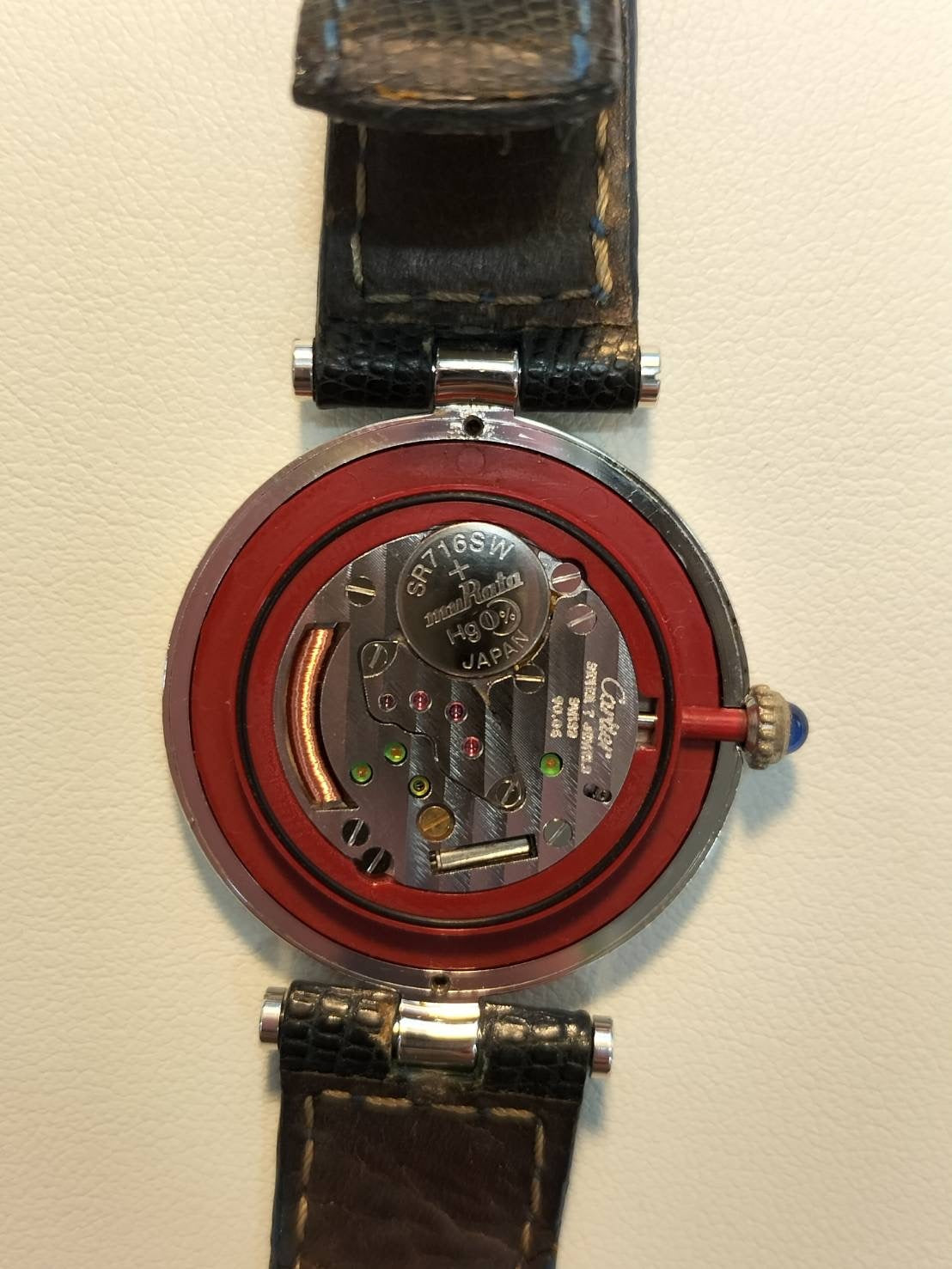 Cartier Must Vendôme VLC LM W1007065/1860 Quartz Caliber 90.06 SV925 Leather Strap with Genuine D-Buckle (Stainless Steel) Opalescent Dial Overhauled