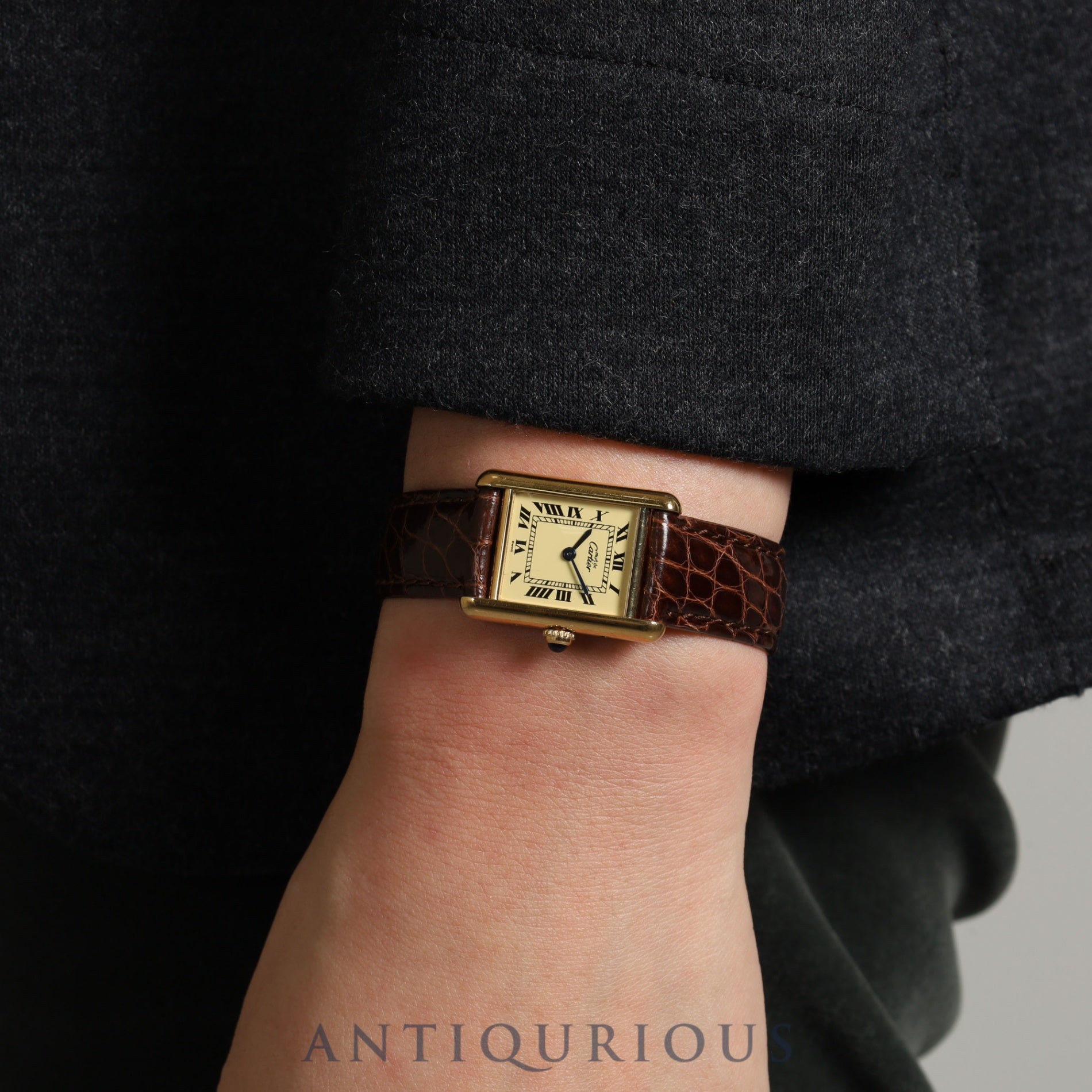 カルティエ マストタンク SM W1003154/1613 クォーツ Cal.057 SV925 革 純正Dバックル(GP)アイボリーローマン文字盤 箱 保証書(無記名/2009年)オーバーホール済み