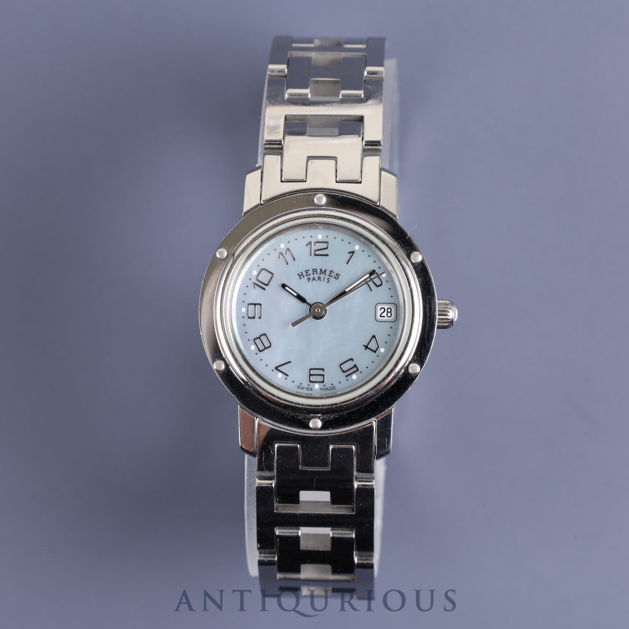 Hermes Clipper CL4.210 Quartz SS SS Blue Shell Dial Box Warranty (2004) Overhauled