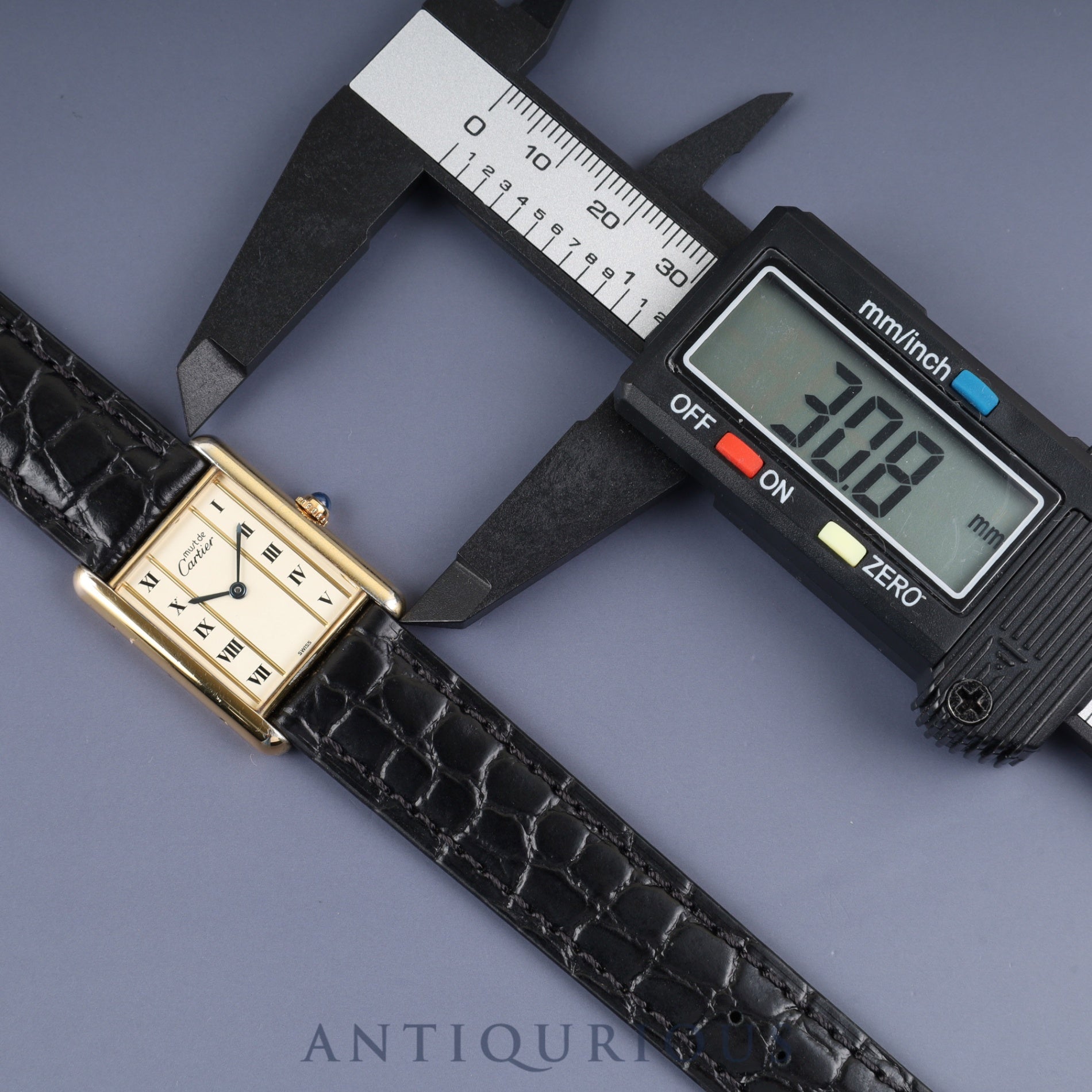 Cartier Must Tank LM 590005 Quartz Caliber 90 SV925 Leather Straight Roman Dial with Genuine GP Buckle, Overhauled