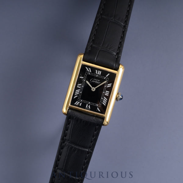 Cartier Must Tank LM Manual winding Cal.78-1 SV925 Leather Genuine buckle (GP) Black Roman dial Overhauled New finish