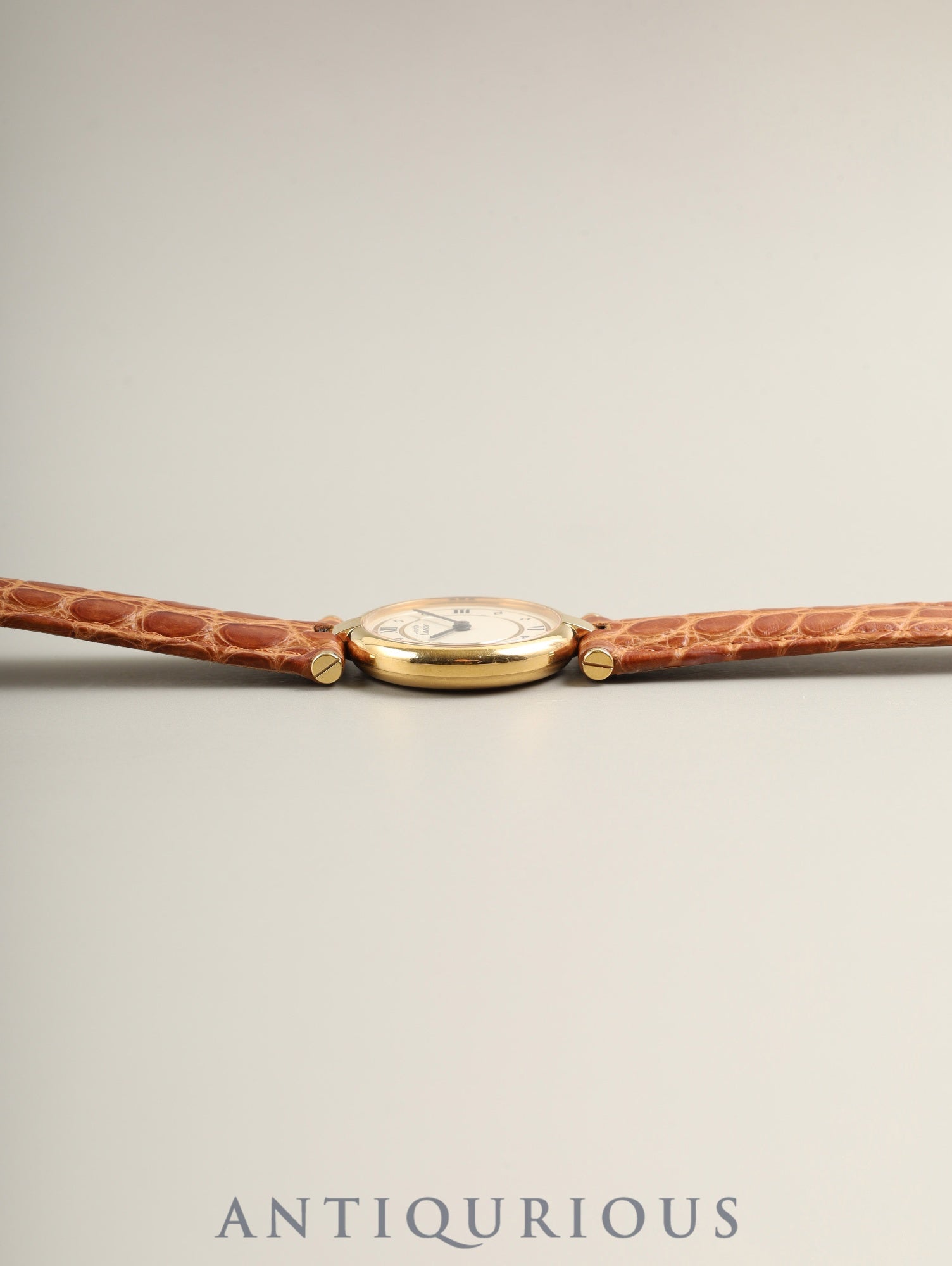 Cartier Must Vendôme VLC SM 590004 Quartz SV925 Leather Watch with Genuine D-buckle (GP) Ivory 4-point Roman Dial Overhauled