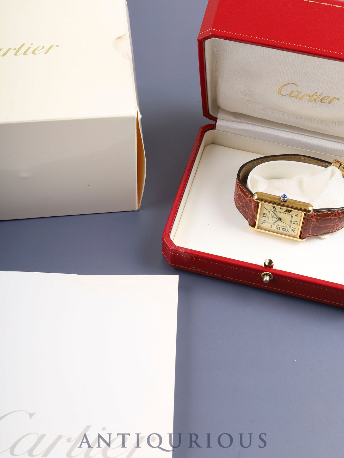 Cartier Must Tank GM (XL) W1017454 / 2413 Quartz Caliber 687 SV925 Leather Strap with Genuine D-Clasp Buckle (GP) Ivory Roman Dial (SWISS MADE Marking) Box and Booklet Overhauled