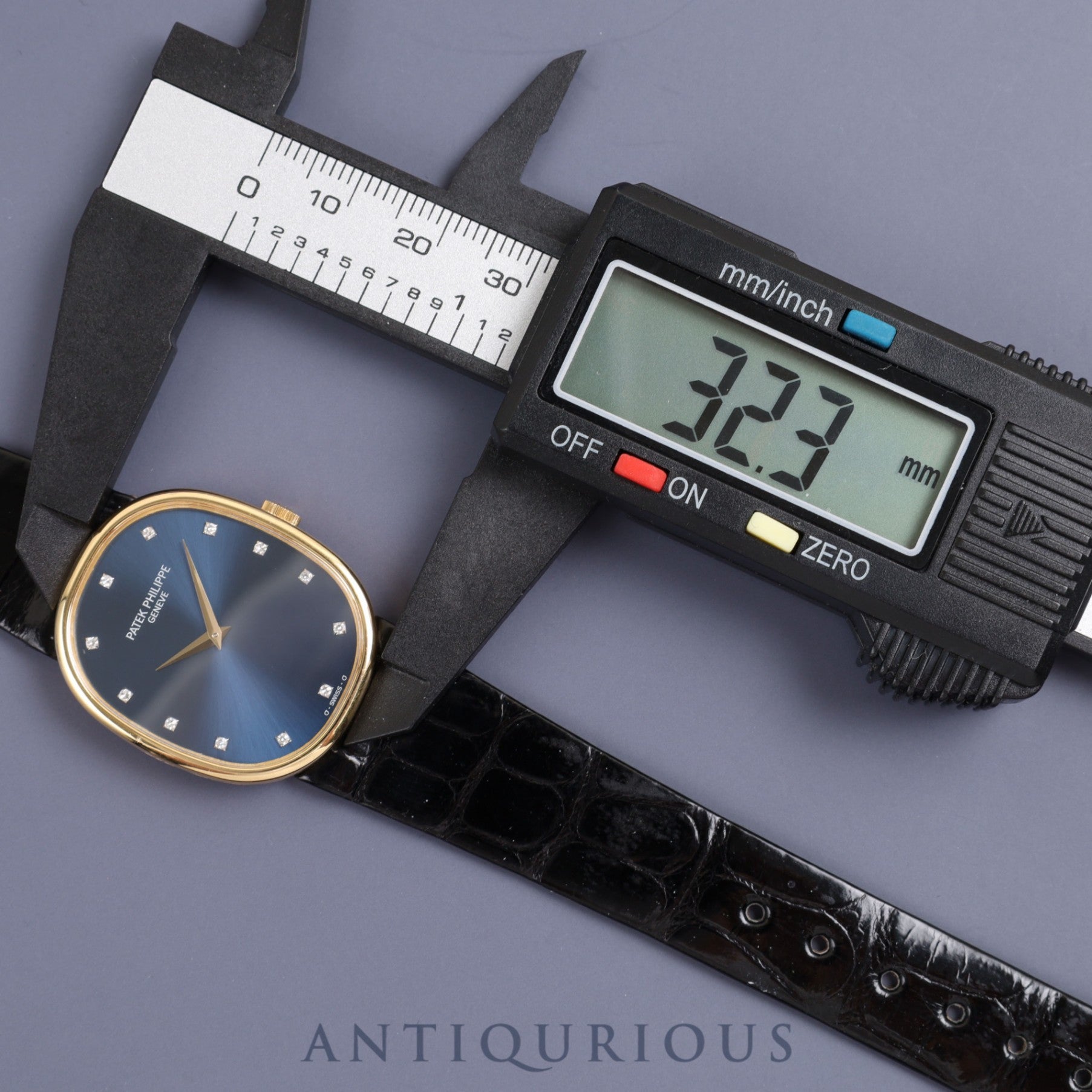 パテック・フィリップ ゴールデンエリプス 3848J-062 手巻き Cal.215 750YG 純正革ベルト 純正尾錠(750)ダイヤ12Pブルー文字盤 箱 アーカイブ(1991年)