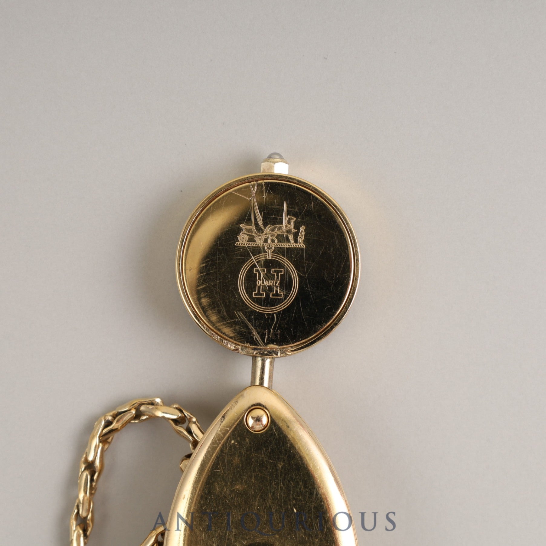 Hermes Pocket Watch Magnifying Glass Quartz GP White Dial