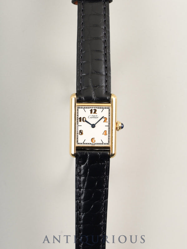 Cartier Must Tank SM 5057001 Quartz Caliber 057 SV925 Leather Strap with Genuine GP Buckle, Arabic CC Dial (SWISS Marking), Overhauled