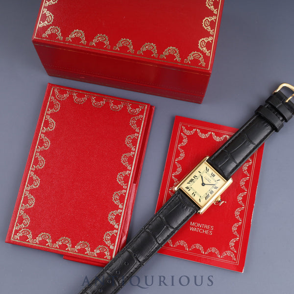 Cartier Must Tank LM 590005 Quartz Caliber 90 SV925 Leather Strap with Genuine GP Buckle Ivory Roman Dial Box and Booklet Overhauled