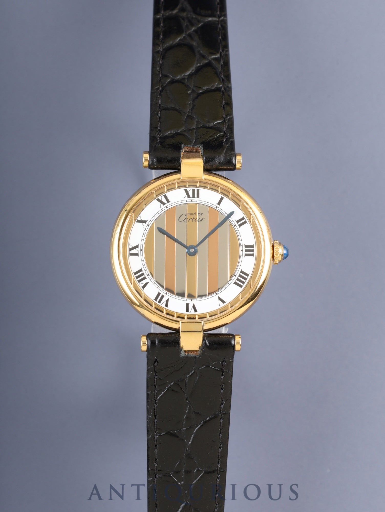 カルティエ マスト ヴァンドーム VLC LM 590003 クォーツ Cal.- SV925 革 純正ピンバックル(GP)フロントトリニティ文字盤 カルティエブティックにてコンプリートサービス済み