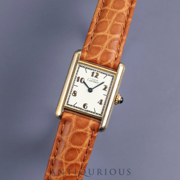 Cartier Must Tank SM 5057001 Quartz SV925 Leather Genuine D Buckle (GP) Arabic CC Dial Complete service (full maintenance) completed at Cartier boutique