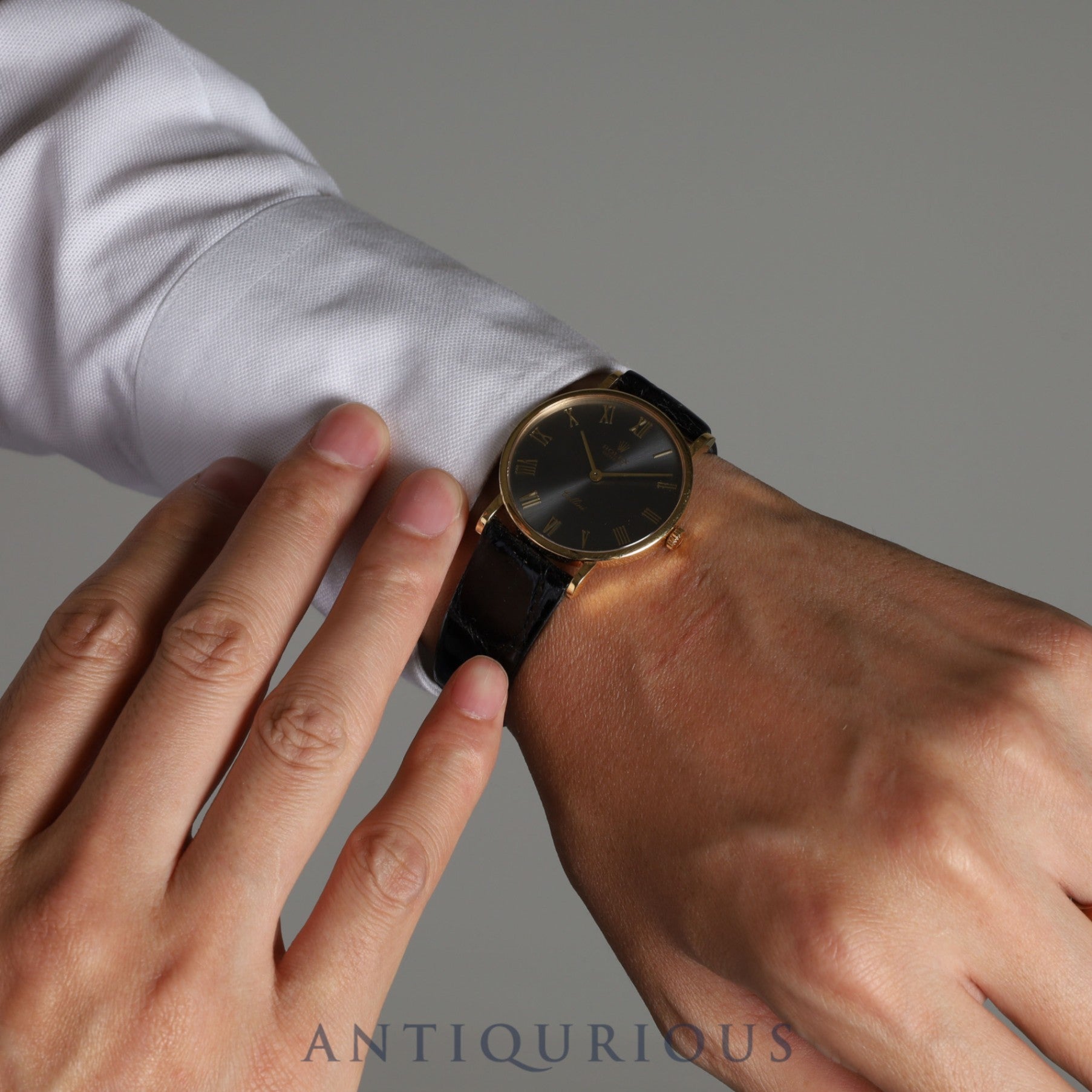 ロレックス チェリーニ 5112/8 手巻き Cal.1601 18KYG 革 純正尾錠(750)グレー文字盤 N番 1991年 保証書(1993年)