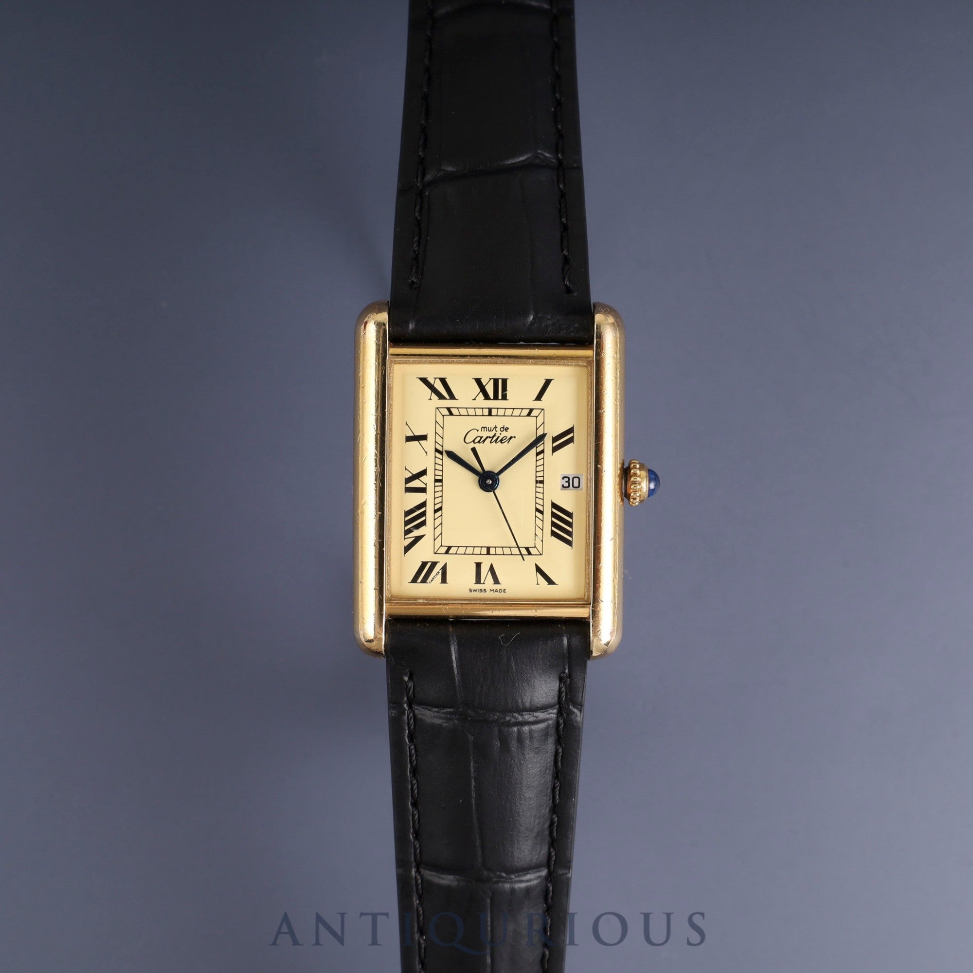 Cartier Must Tank GM (XL) W1017454 / 2413 Quartz Caliber 687 SV925 Leather Strap with Genuine GP Buckle Ivory Roman Dial Box Booklet Temporary Warranty (2002) Overhauled