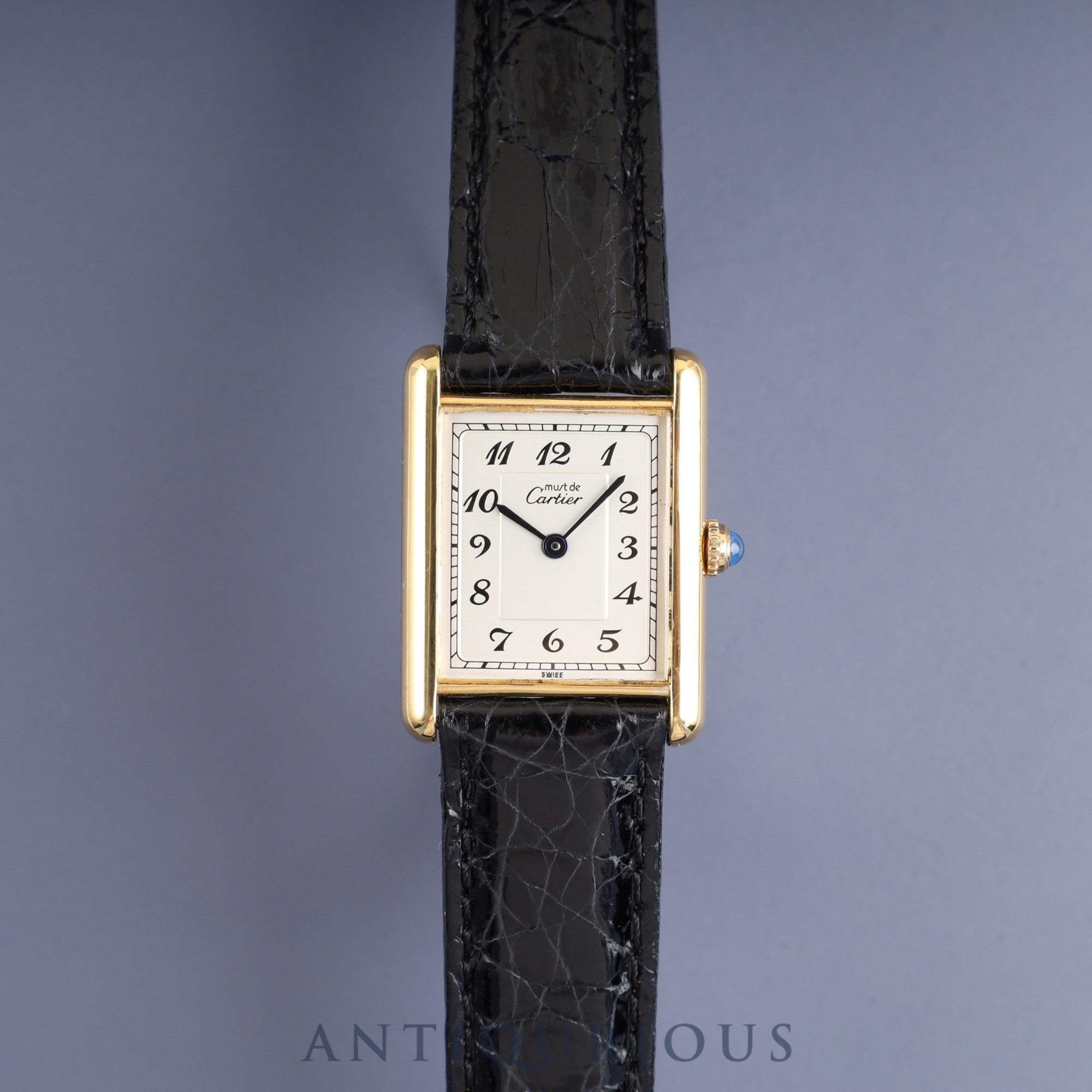 Cartier Must Tank LM 590005 Quartz Caliber 90 SV925 Leather Strap with Genuine GP Buckle, Arabic Dial, Overhauled