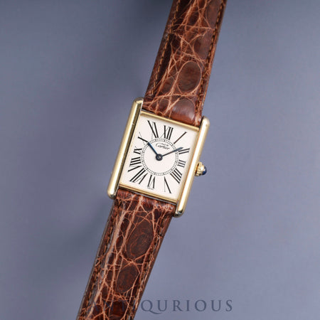 Cartier Must Tank LM W1005654 / 590005 Quartz Caliber 90 SV925 Leather Strap with Genuine GP Buckle, Opalescent Dial, Overhauled