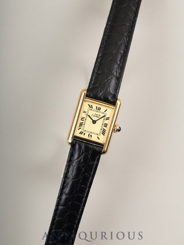 Cartier Must Tank SM W1003154 / 1613 Quartz Cal.057 SV925 Leather Strap with Genuine D-Buckle (GP) Ivory Roman Dial Box Overhauled