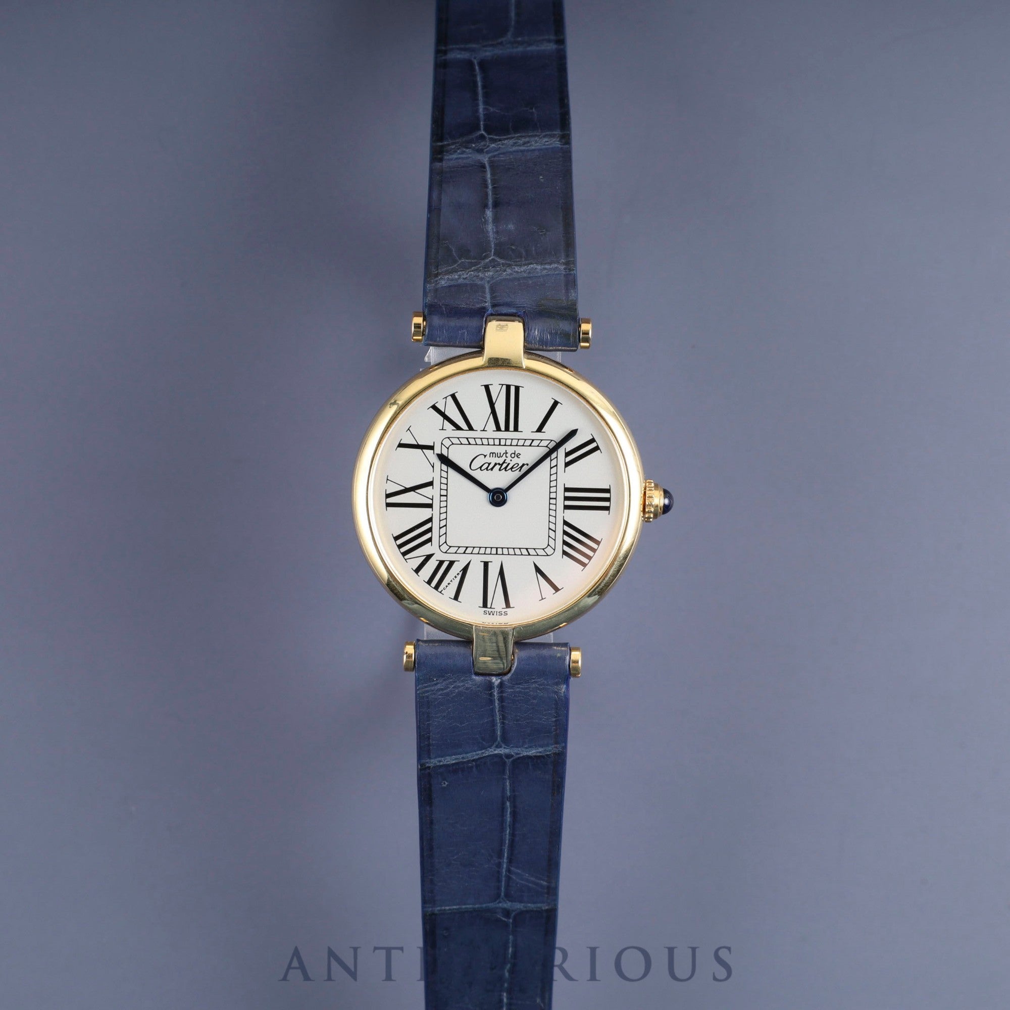 Cartier Must Vendôme VLC LM W1005454 / 590003 Quartz Caliber - SV925 Leather Strap with Genuine GP Buckle, Opalescent Dial, Completely Serviced at a Cartier Boutique