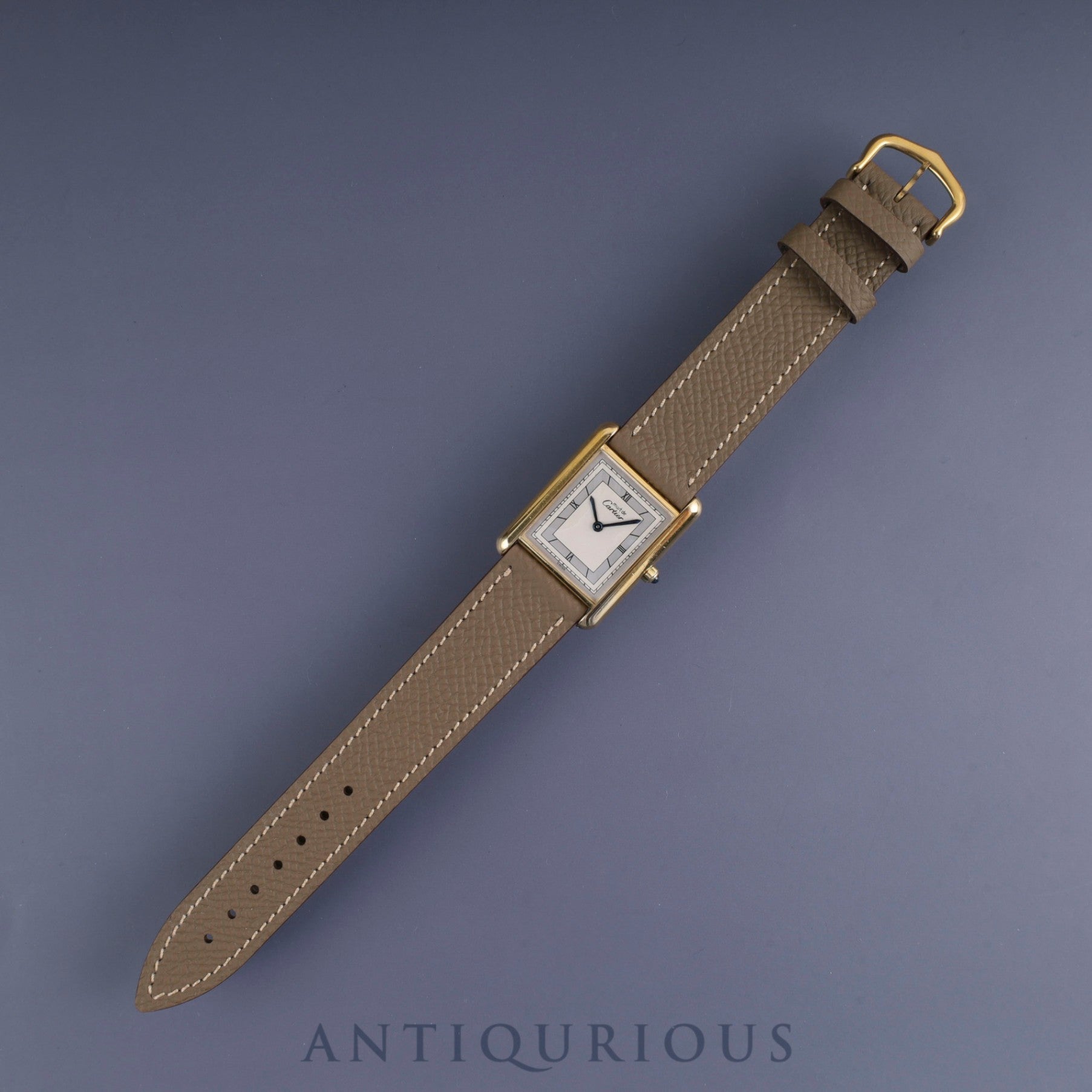 Cartier Must Tank LM 6 81006 Quartz Cal.81 SV925 Leather Genuine Buckle (GP) Silver Flying Roman Dial Overhauled