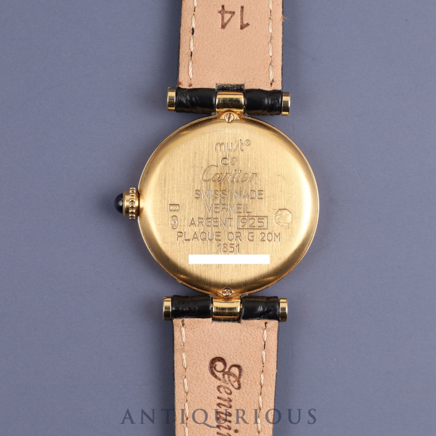Cartier Must VLC Vendome SM W1009854 / 1851 Quartz SV925 Leather Genuine D Buckle (GP) Arabic CC Dial Mid 1980s to 1994 Box Overhauled