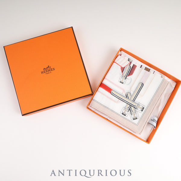 エルメス スカーフ カレ45 サングル・アン・フィネス ベルト柄 ベージュ色 COTTON100% 箱