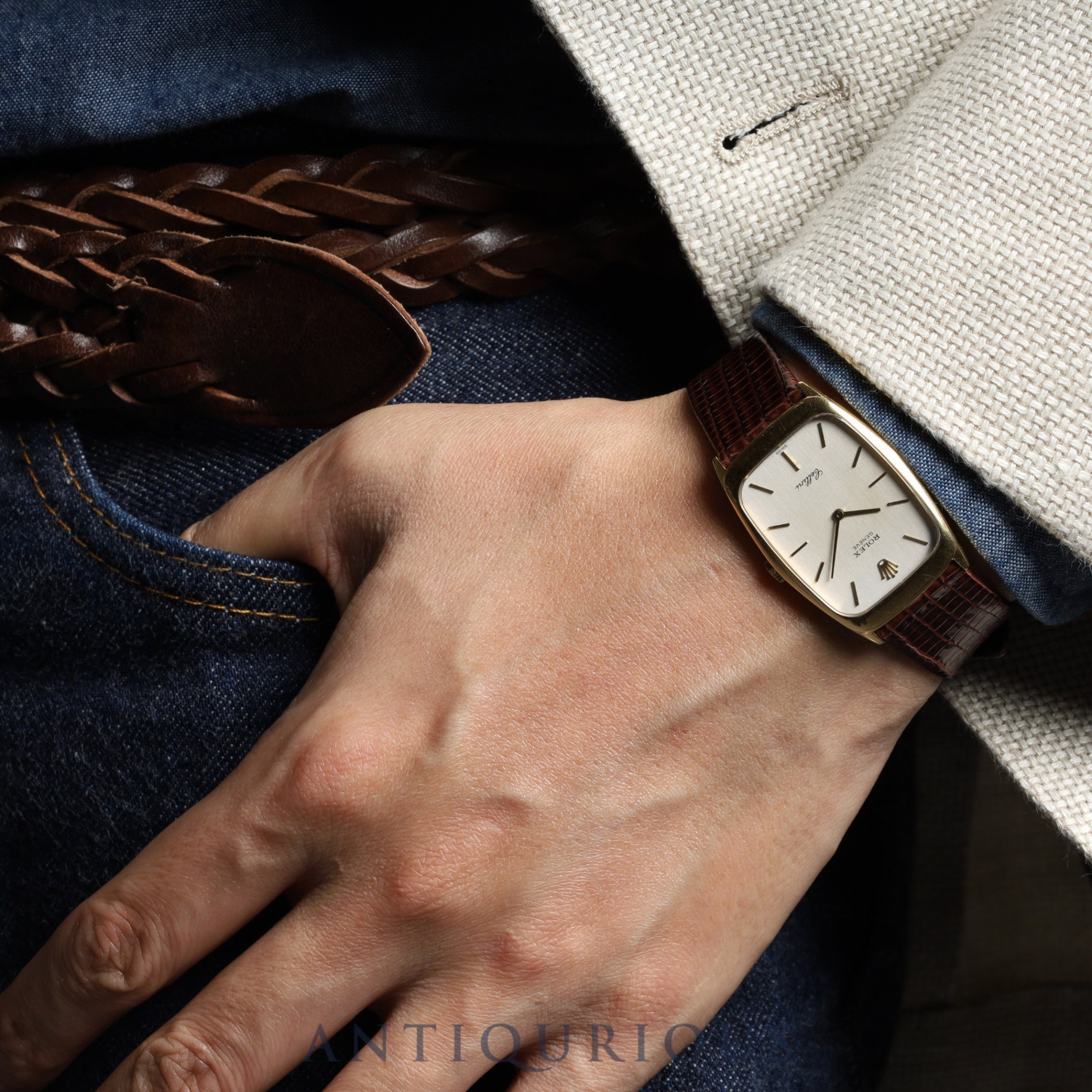 Rolex Cellini 4136 Manual winding Cal.1601 750 Leather Genuine buckle (GP) Silver dial No. 43 (1975) Overhauled