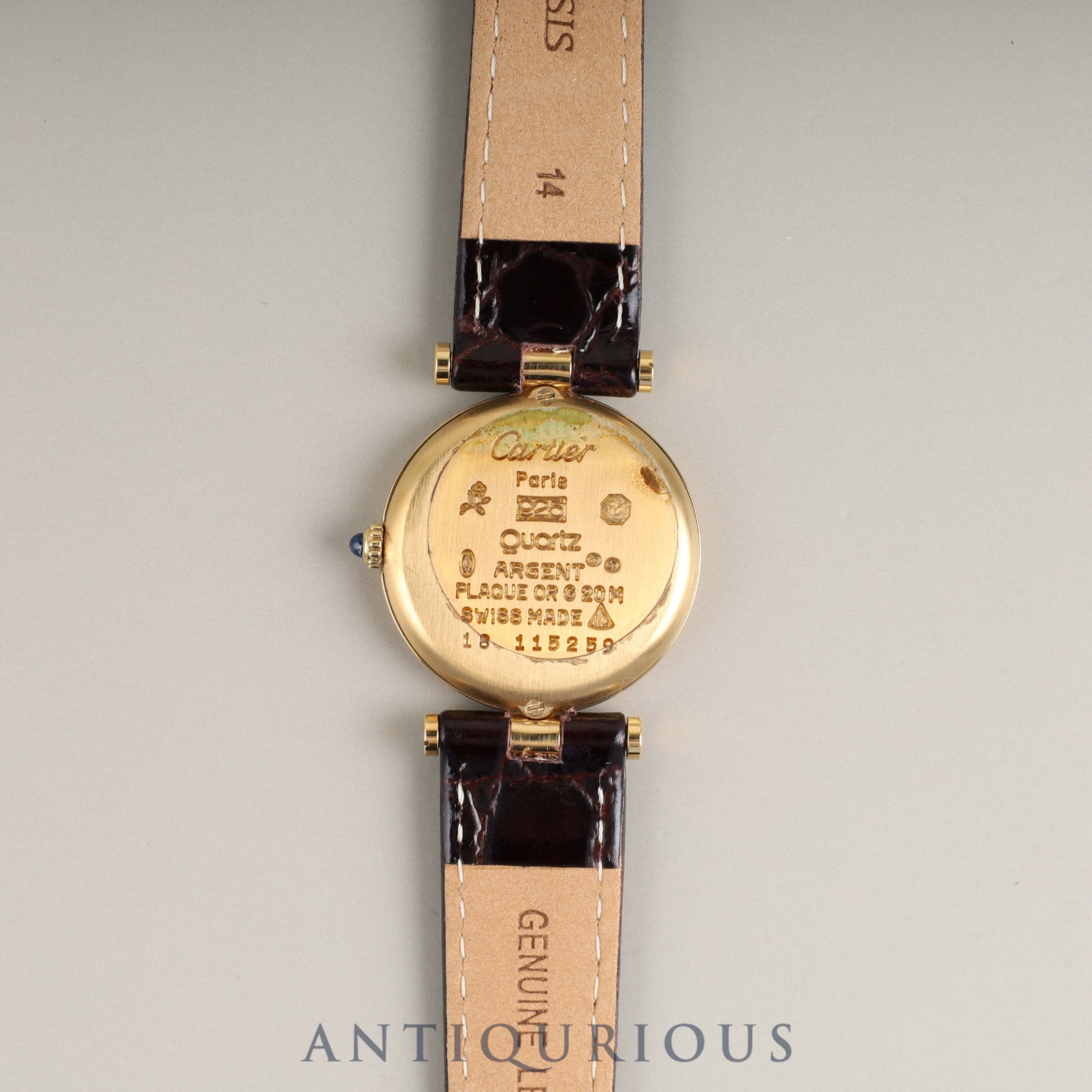 カルティエ マスト ヴァンドーム VLC SM クォーツ Cal.81 SV925 革 純正尾錠(GP) マホガニー文字盤(クラック) オーバーホール済み