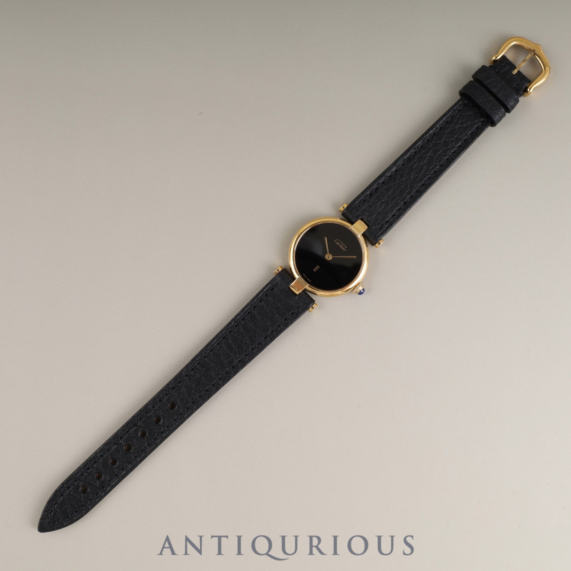 Cartier Must Vendôme VLC SM Quartz SV925 Leather Genuine Buckle (GP) Onyx Dial Box Booklet Tag Warranty (1985) Completely serviced at a Cartier boutique