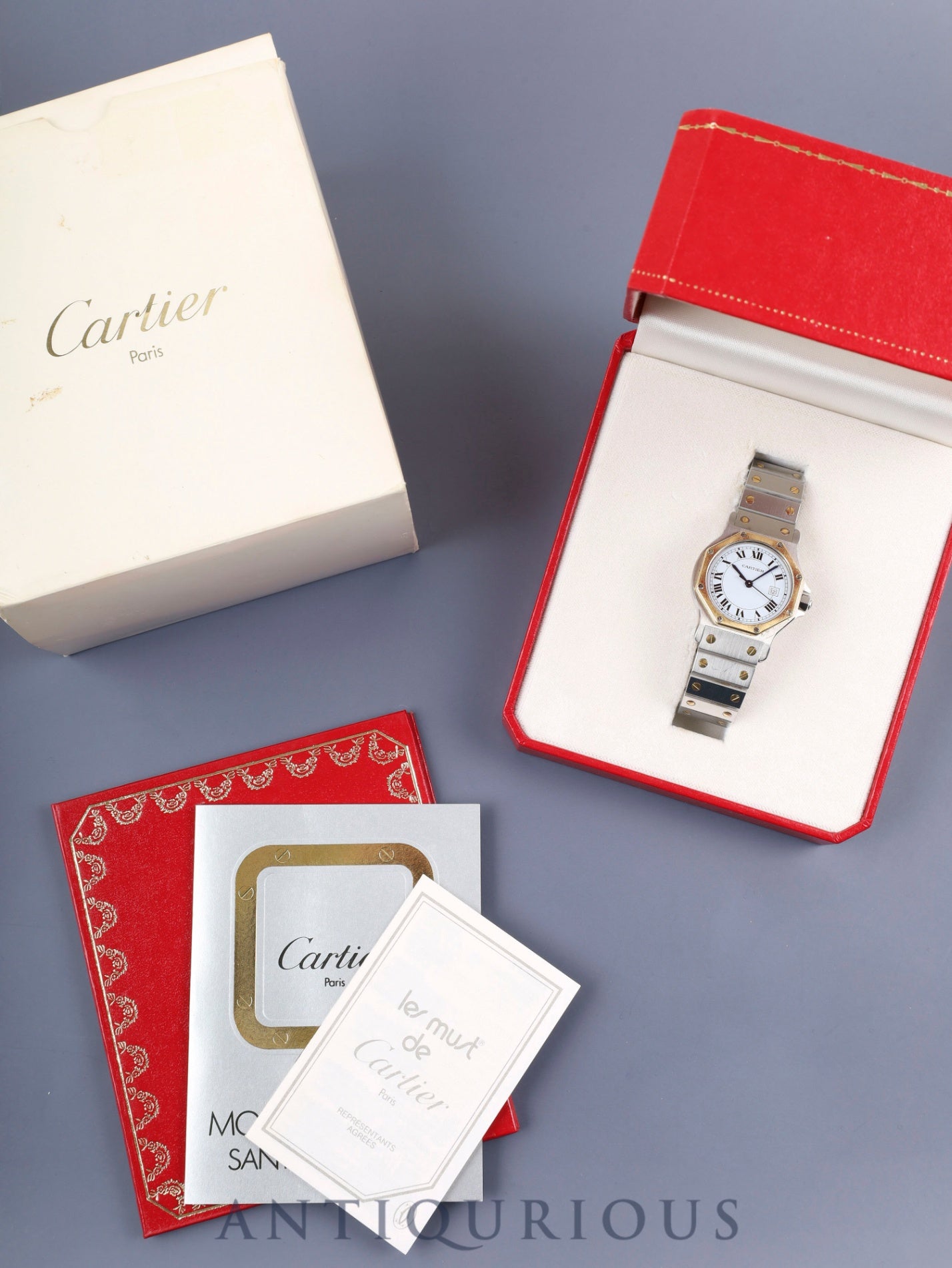 Cartier Santos Octagon LM 2966 Automatic Caliber ETA2671 Stainless Steel/Yellow Gold White Roman Dial Box and Booklet Overhauled