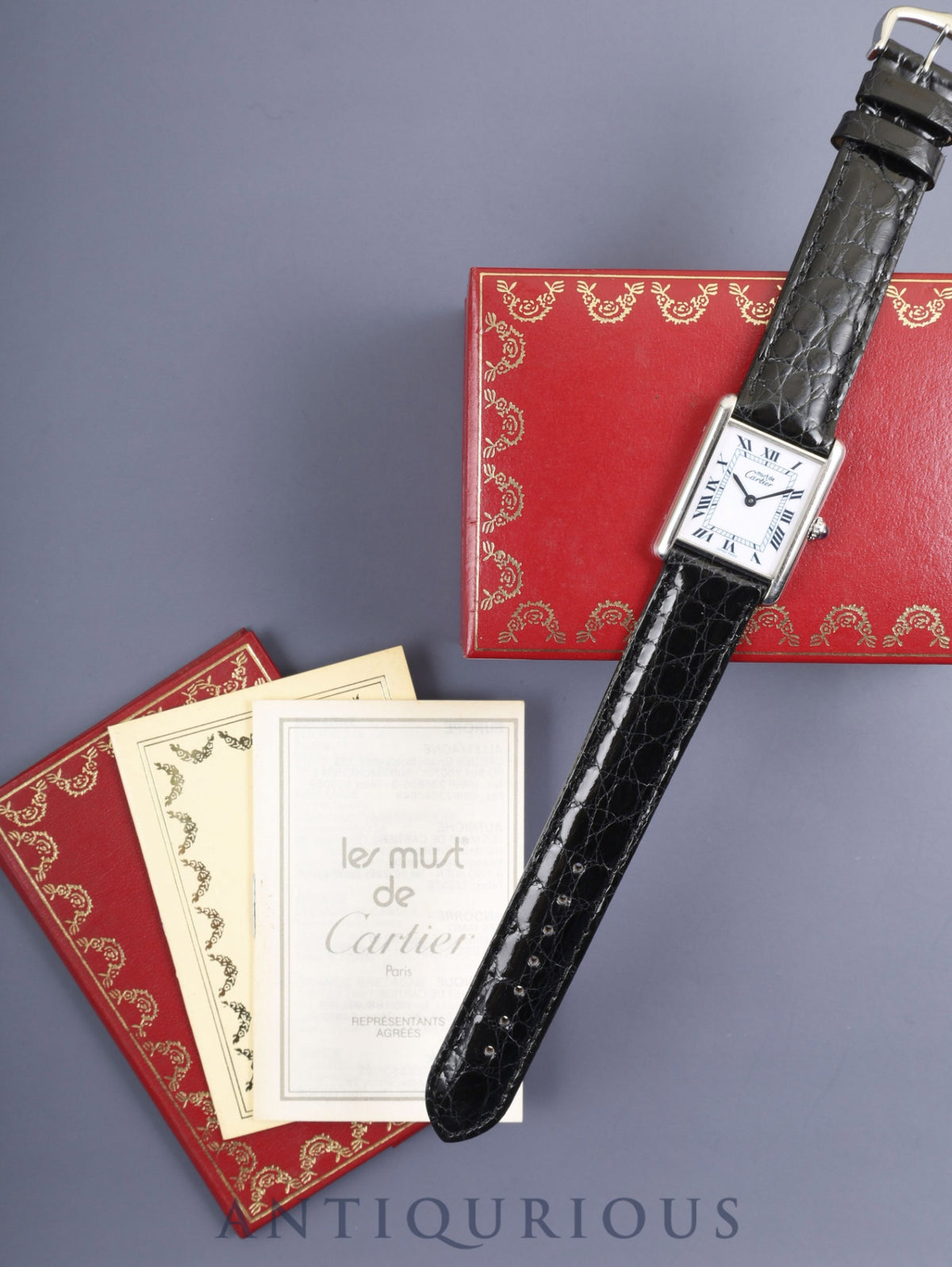 Cartier Must Tank LM 690005 Quartz SV925 Leather Strap with Genuine Stainless Steel Buckle, White Roman Dial (SWISS MADE Marking), Box and Booklet, Completely Serviced at a Cartier Boutique