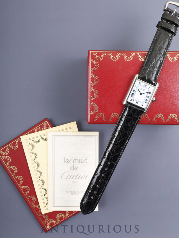 Cartier Must Tank LM 690005 Quartz SV925 Leather Strap with Genuine Stainless Steel Buckle, White Roman Dial (SWISS MADE Marking), Box and Booklet, Completely Serviced at a Cartier Boutique