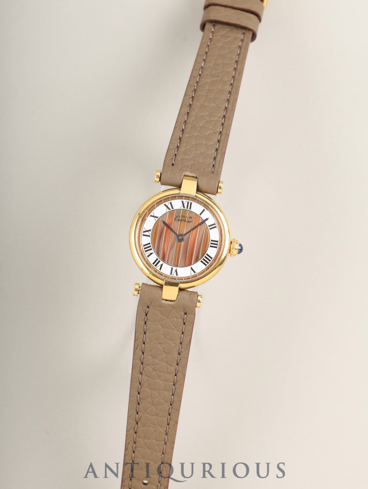Cartier Must Vendôme VLC SM 590004 Quartz Caliber 90 SV925 Leather Strap with Genuine Pin Buckle (GP) Front Trinity Dial Overhauled