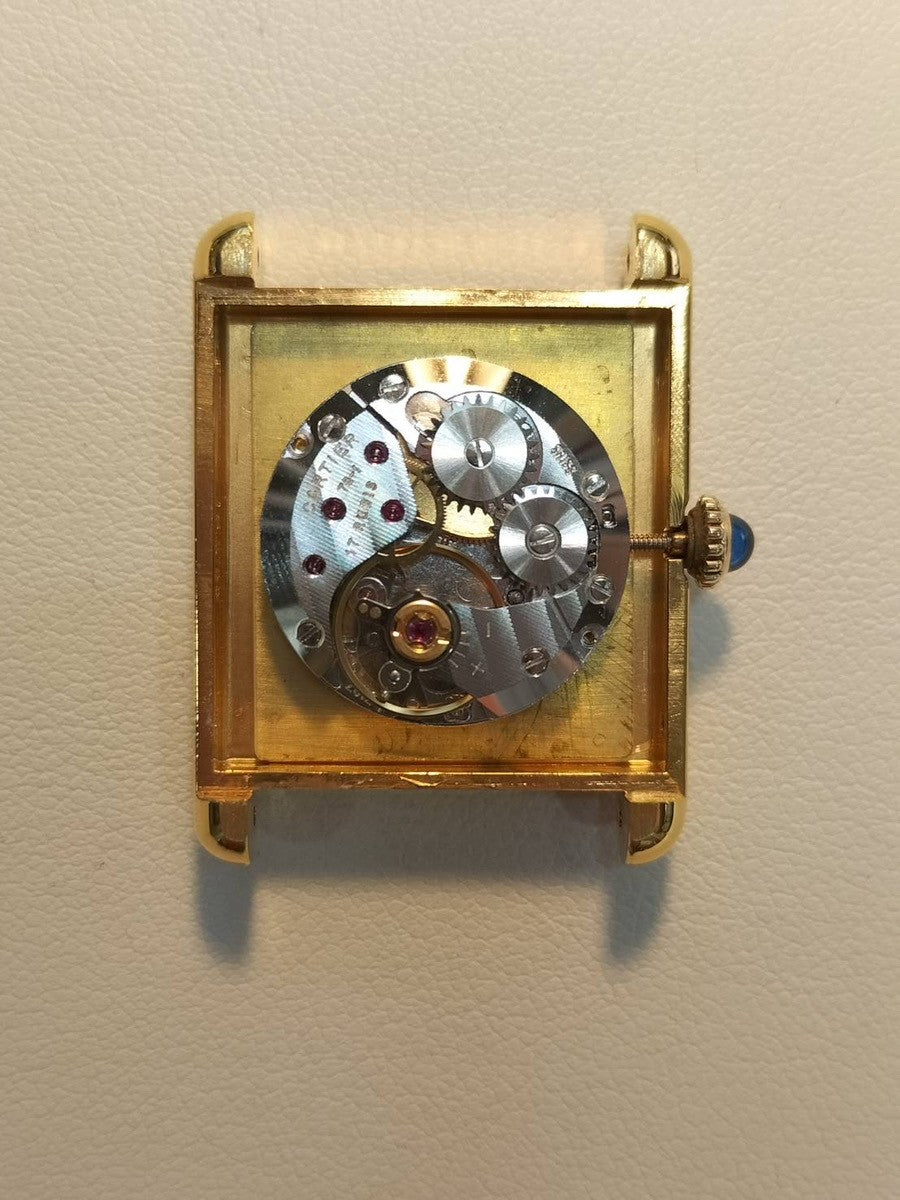 Cartier Must Tank LM 6 182065 Manual Winding Caliber 78-1 SV925 Leather Strap with Genuine GP Buckle Ivory Roman Dial Overhauled