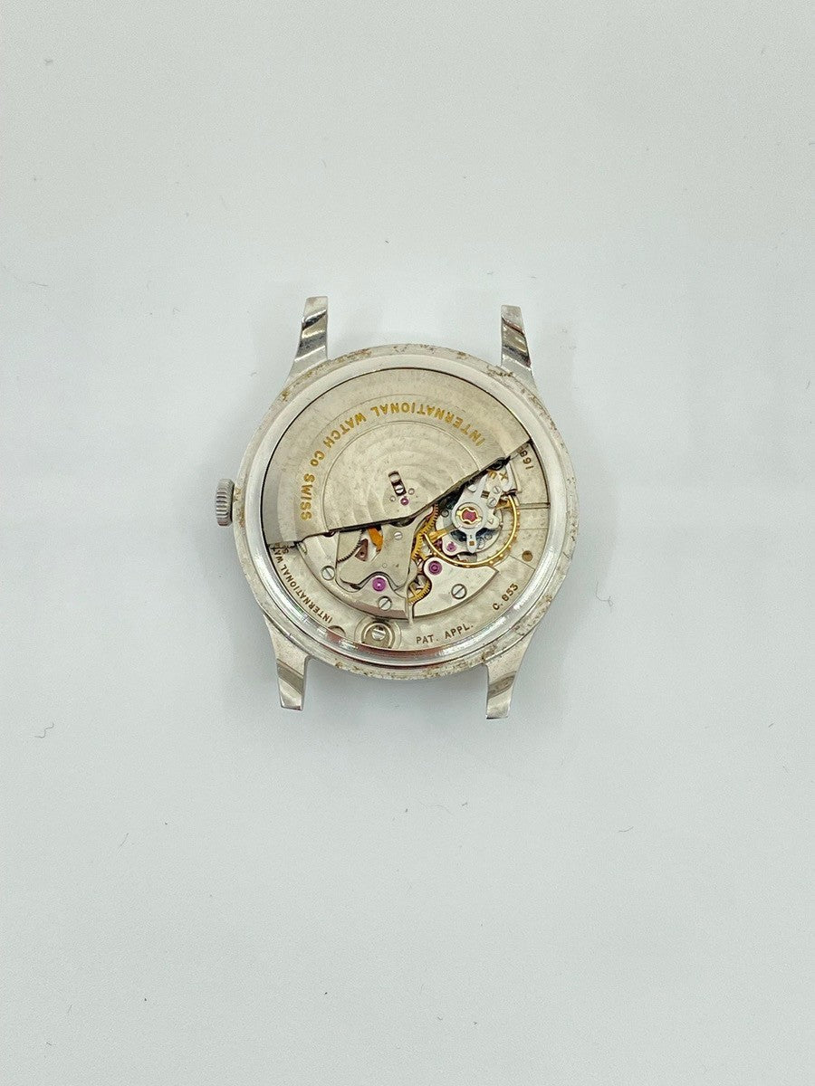 IWC オールドインター ラウンド 自動巻き Cal.C.853 SS 革 社外ピンバックル(SS)シルバー文字盤 オーバーホール済み アイダブリュシー