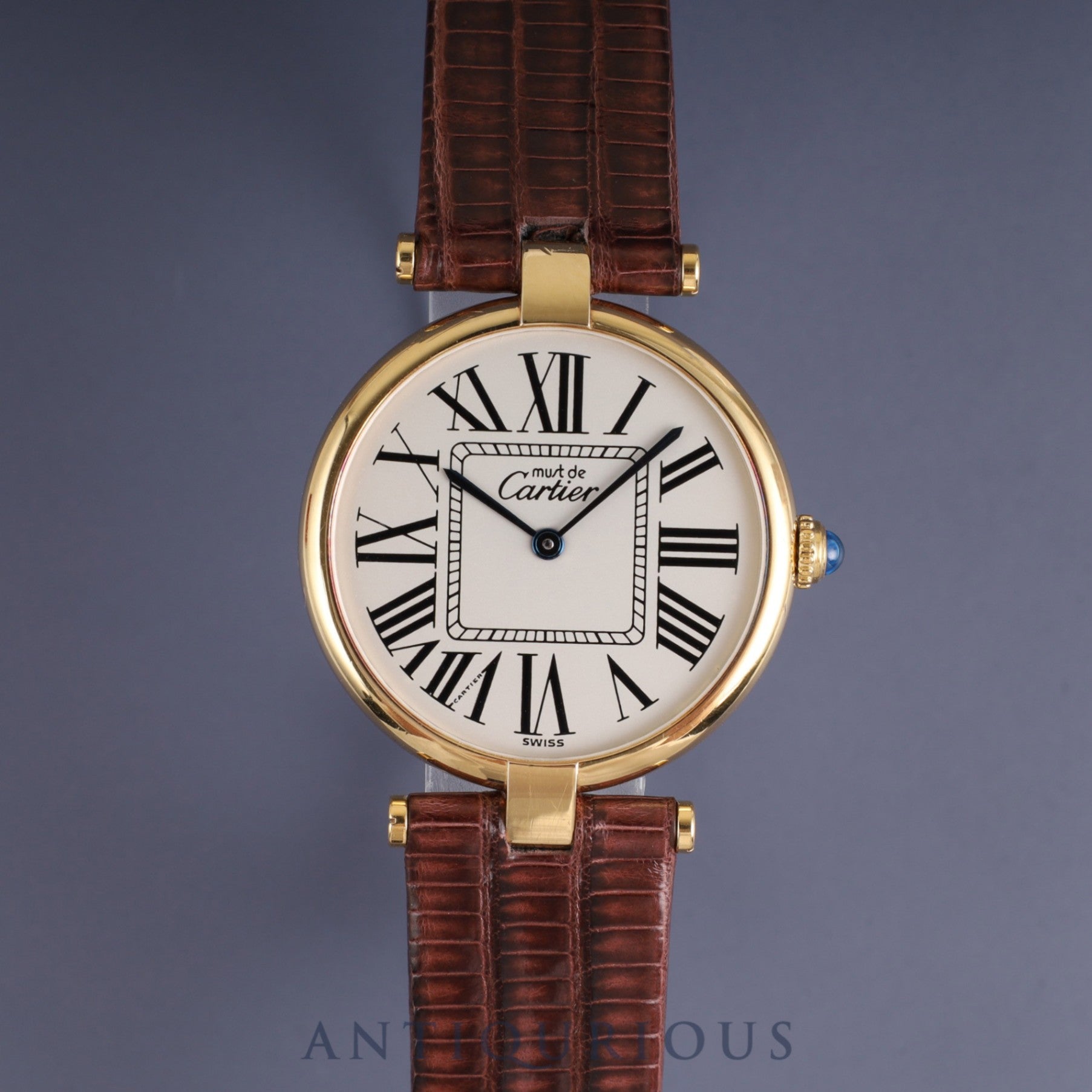 Cartier Must Vendôme VLC LM 590003 Quartz Caliber 90 SV925 Leather Strap with Genuine GP Buckle, Opalescent Dial, Box, Warranty Card (1992) and Booklet, Overhauled