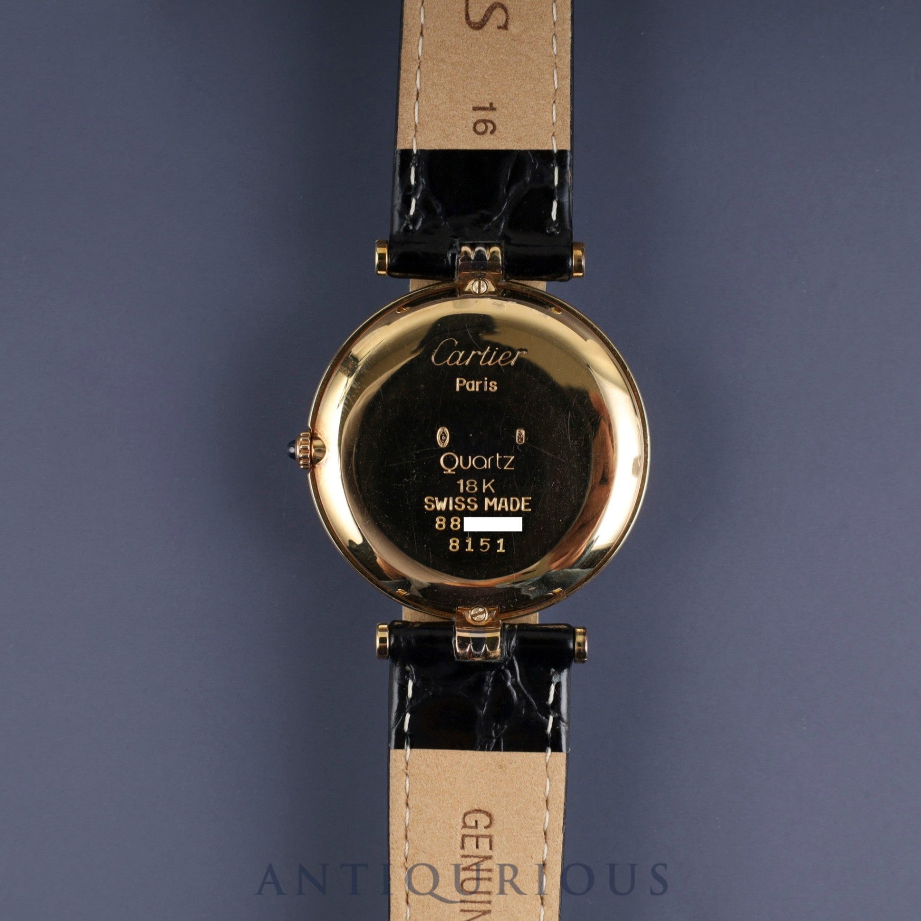 カルティエ ヴァンドーム VLC トリニティ LM 8151 クォーツ Cal.81 750YG 革 純正尾錠(GP)アイボリーローマン文字盤 保証書(1999年)冊子 オーバーホール済み