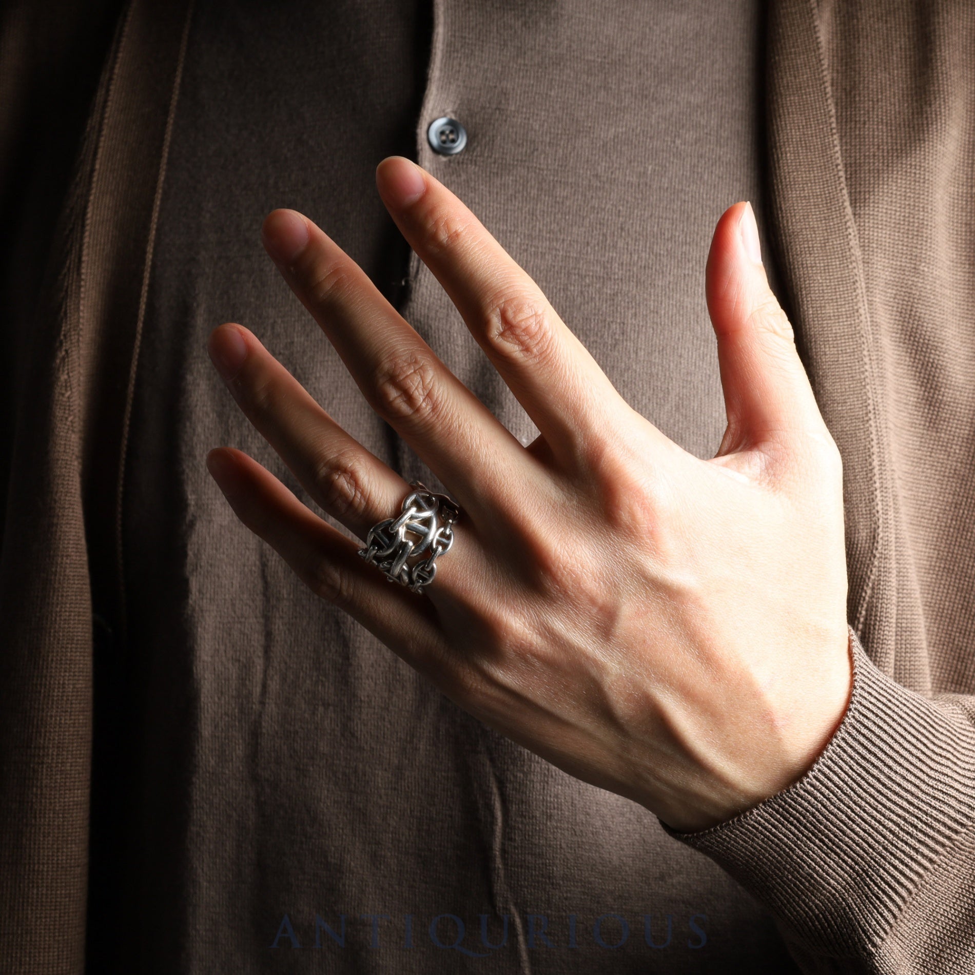 Hermès Chaine d'Ancre Enchaine GM Ring, Sterling Silver, #56, 22 Years Engraved