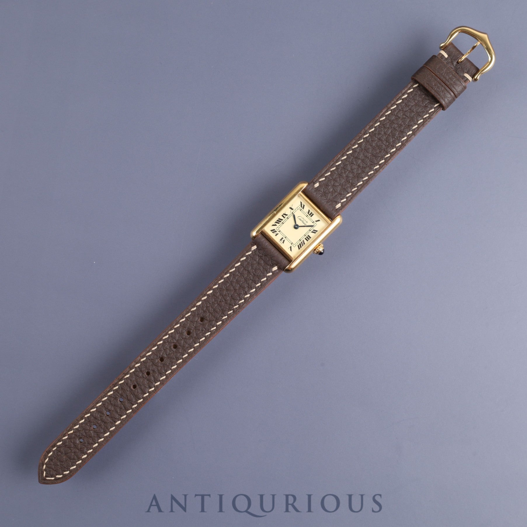 カルティエ マストタンク SM 5057001 クォーツ Cal.057 SV925 革 純正尾錠(GP)アイボリーローマン文字盤オーバーホール済み 新品仕上げ済み