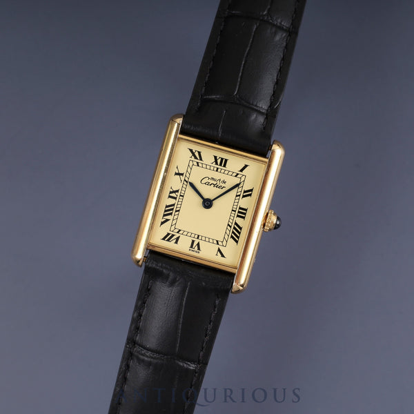 Cartier Must Tank LM W1002754 / 1615 Quartz Cal.90 SV925 Leather Genuine D-buckle (GP) Ivory Roman dial 1996-1998 Overhauled