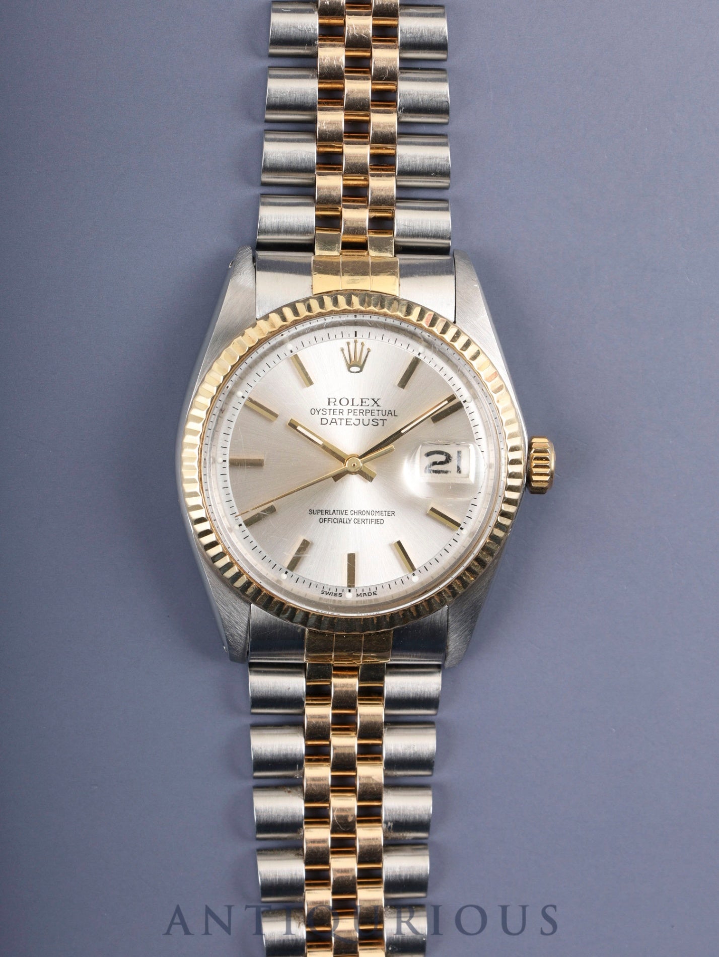 ロレックス デイトジャスト 1601 自動巻き Cal.1570 SS/YG SS/YG シルバー文字盤 38番(1973年)国際サービス保証(2014年)オーバーホール済み